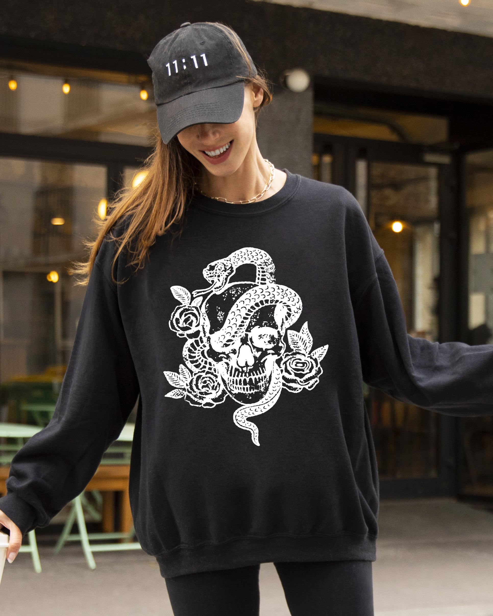 Skull Roses And Snakes Skeleton Ghost Western Witch Meme Collection Edition Sweatshirt