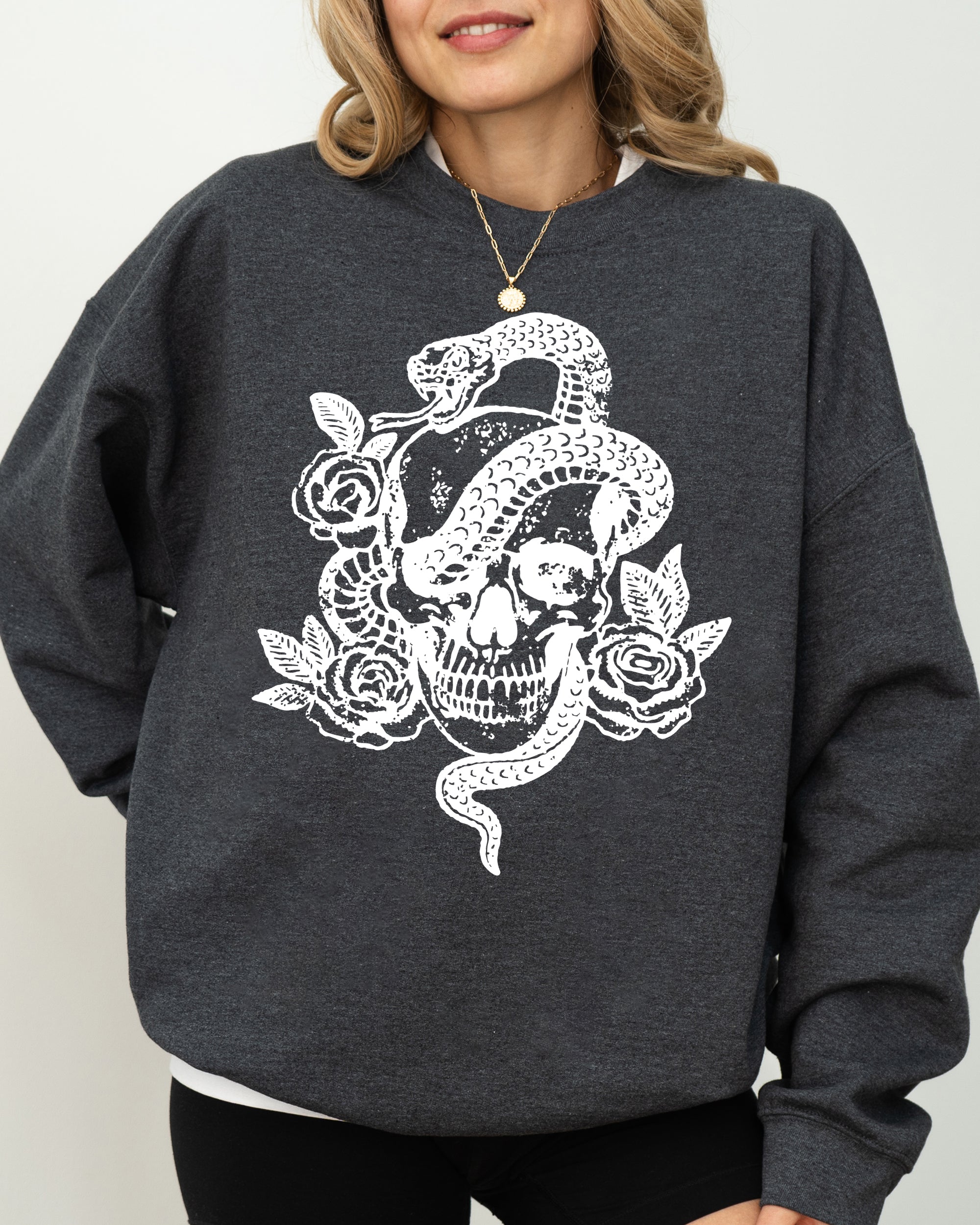 Skull Roses And Snakes Skeleton Ghost Western Witch Meme Collection Edition Sweatshirt
