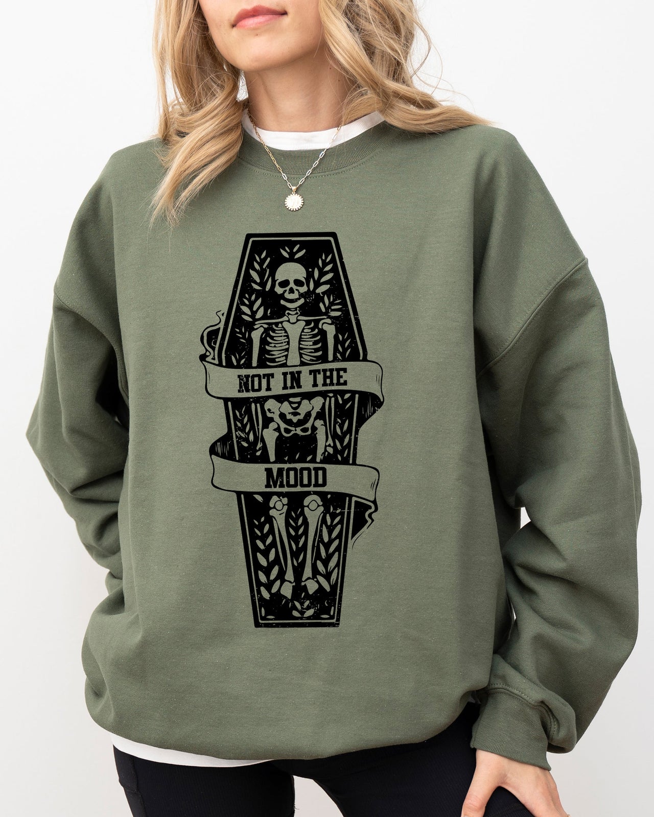 Not In The Mood Coffin Skull Skeleton Ghost Western Witch Halloween Costume Sweatshirt