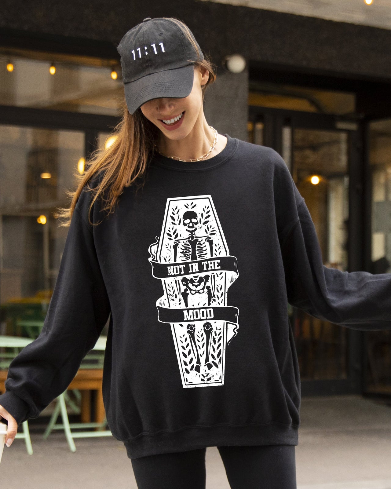 Not In The Mood Coffin Skull Skeleton Ghost Western Witch Halloween Costume Sweatshirt