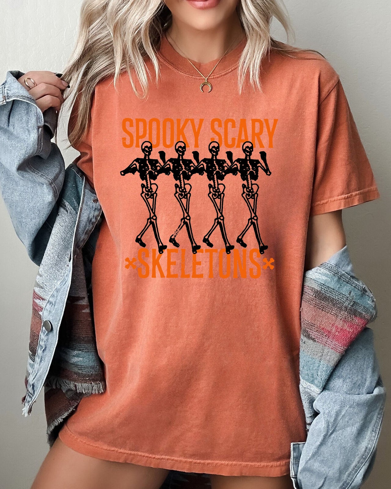 Spooky Scary Skeleton Skull Ghost Western Witch Aesthetic Halloween Costume Comfort Colors Tee