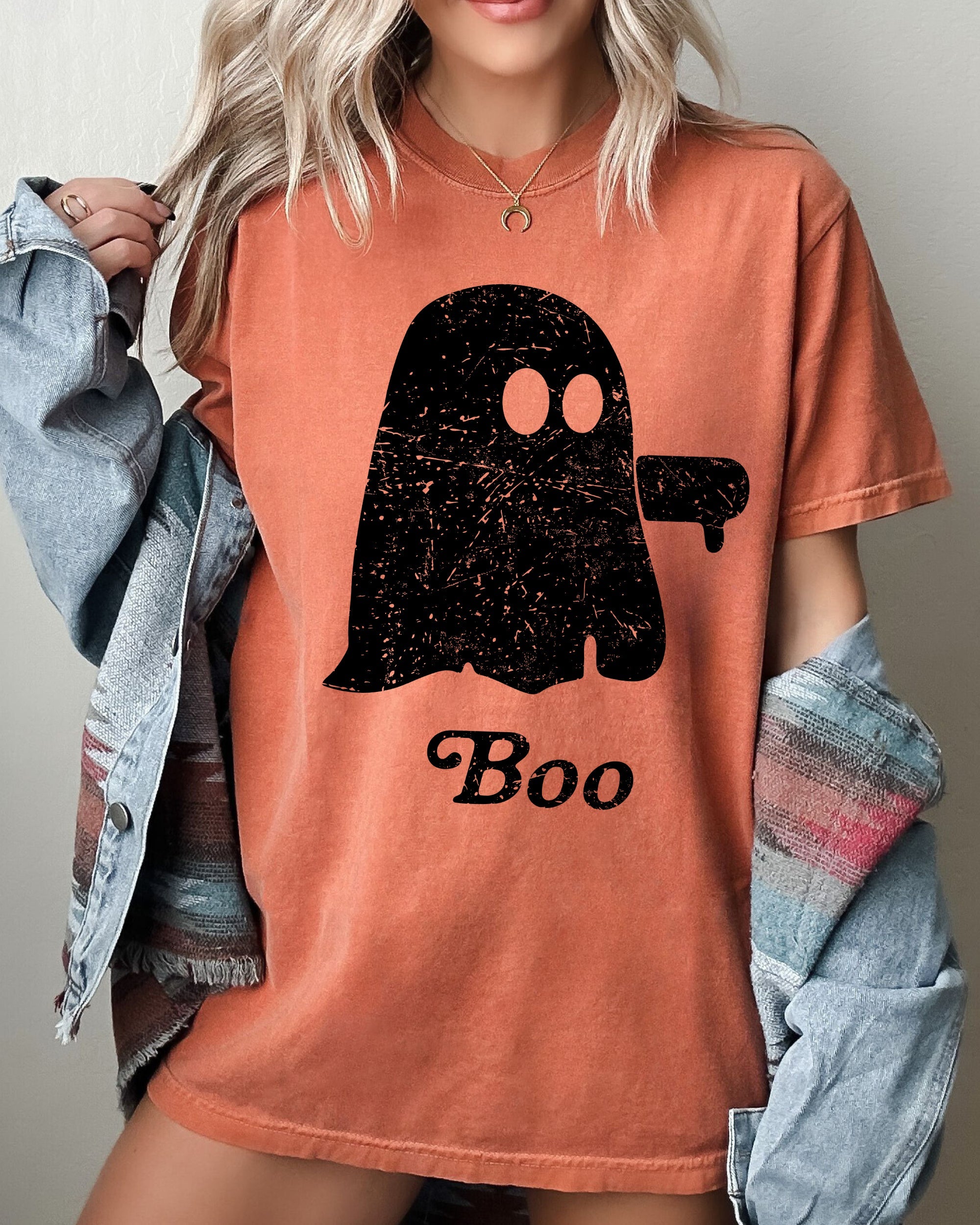 Boo Thumb Ghost Spooky Scary Skeleton Skull Western Witch Halloween Costume Meme Comfort Colors Tee