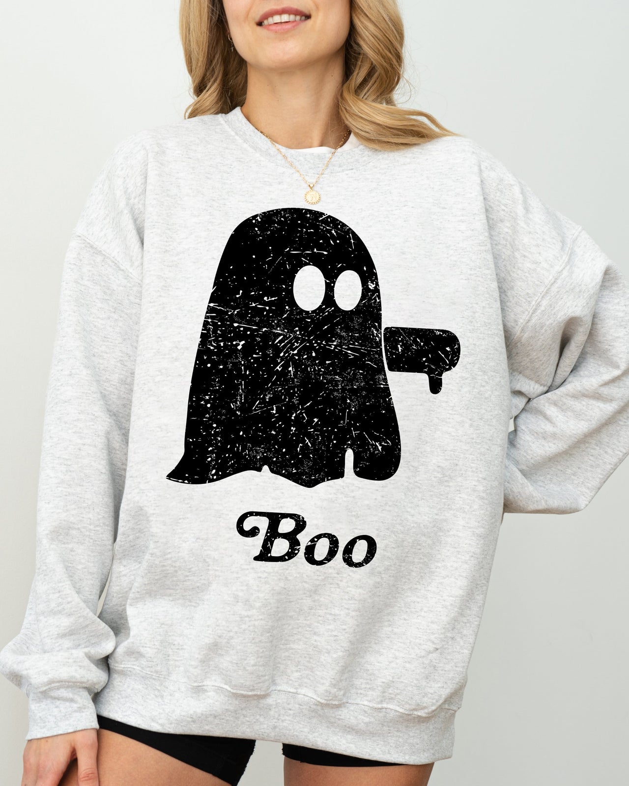 Boo Thumb Ghost Spooky Skeleton Witch Halloween Meme Western Aesthetic Sweatshirt