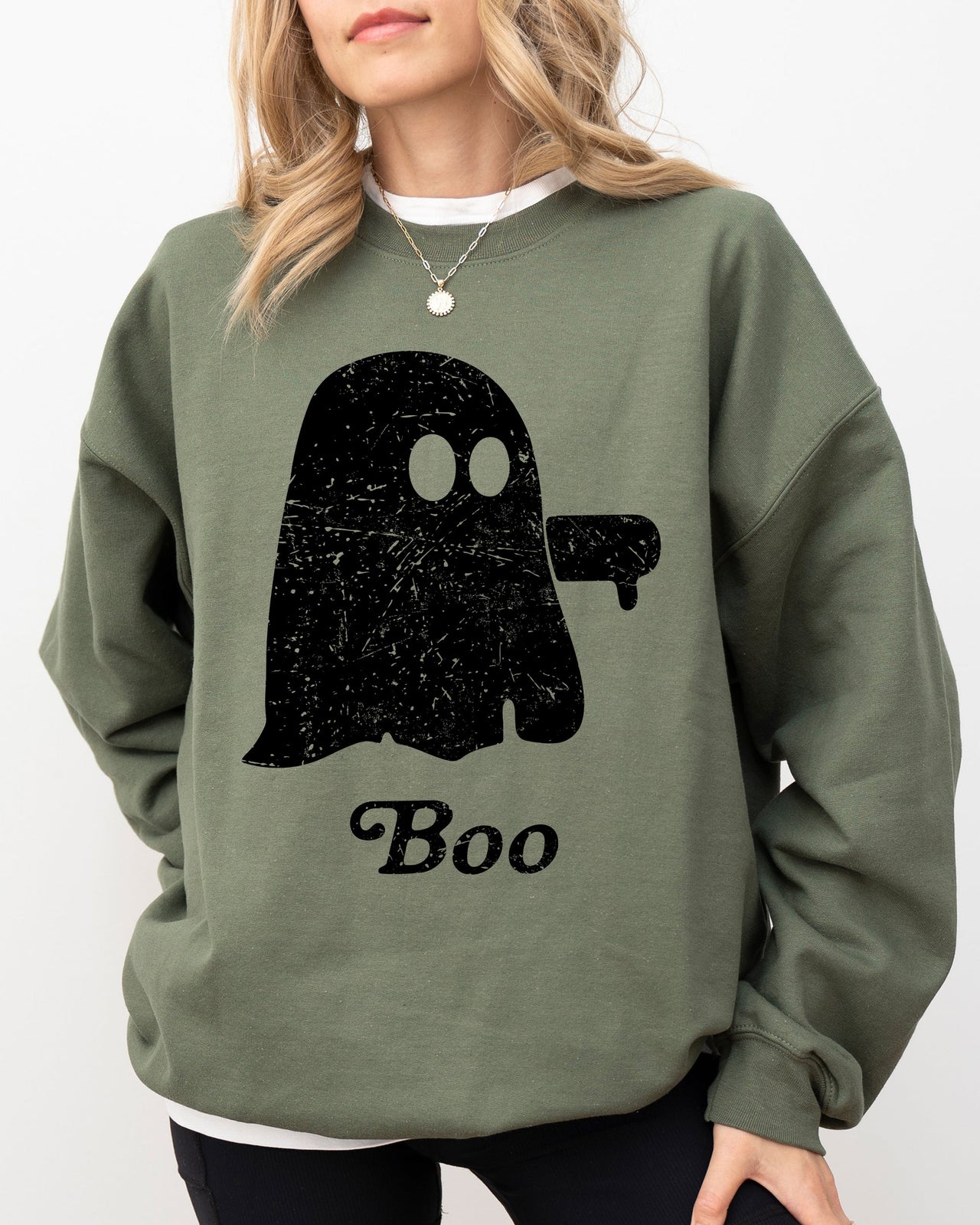 Boo Thumb Ghost Spooky Skeleton Witch Halloween Meme Western Aesthetic Sweatshirt