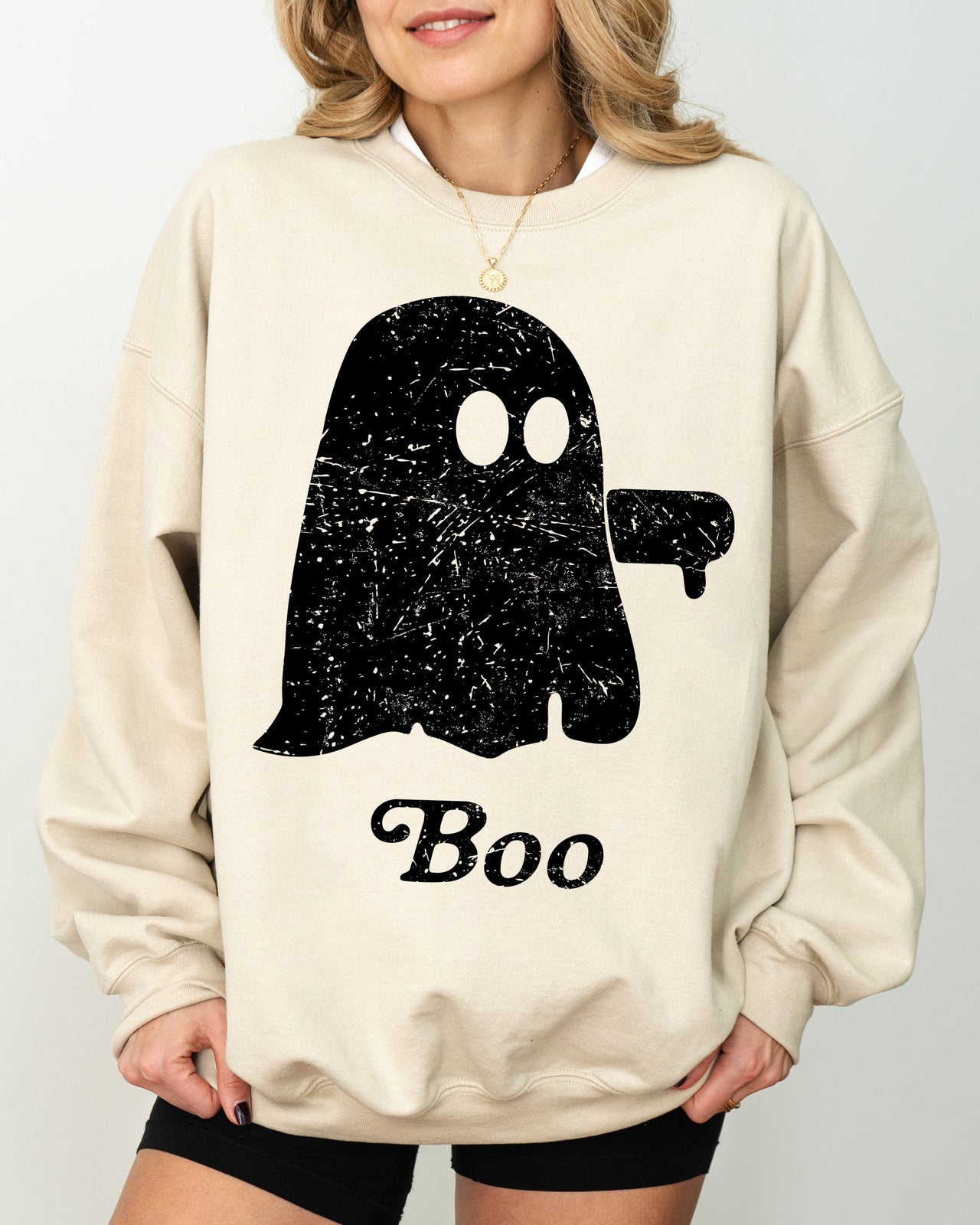 Boo Thumb Ghost Spooky Skeleton Witch Halloween Meme Western Aesthetic Sweatshirt