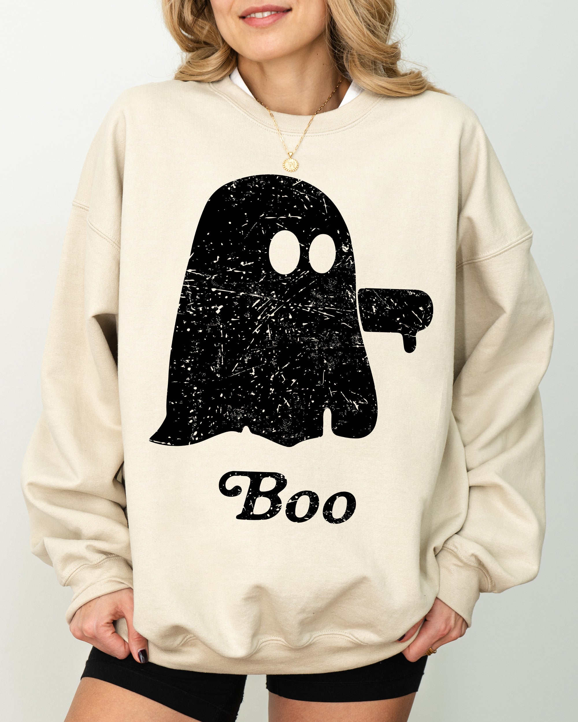 Boo Thumb Ghost Spooky Skeleton Witch Halloween Meme Western Aesthetic Sweatshirt