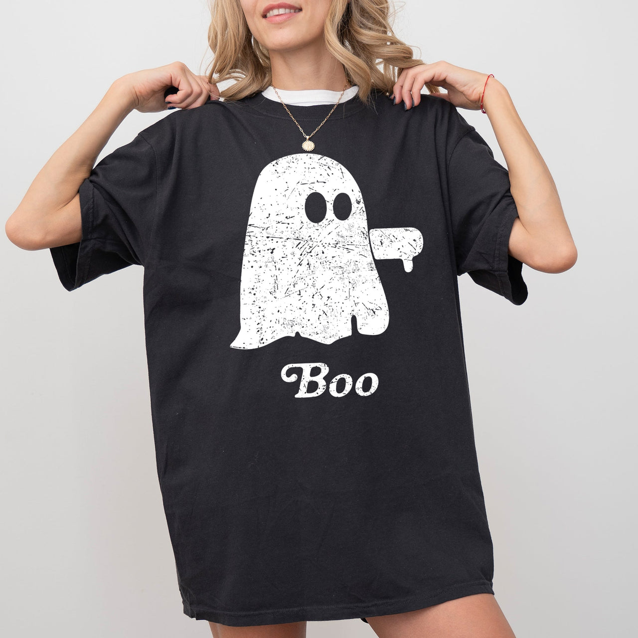 Boo Thumb Ghost Spooky Scary Skeleton Skull Western Witch Halloween Costume Meme Comfort Colors Tee