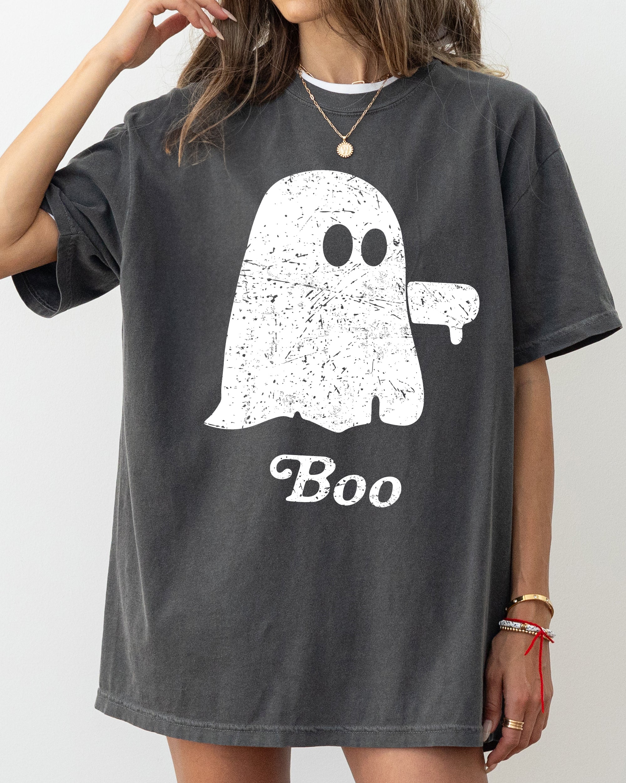 Boo Thumb Ghost Spooky Scary Skeleton Skull Western Witch Halloween Costume Meme Comfort Colors Tee