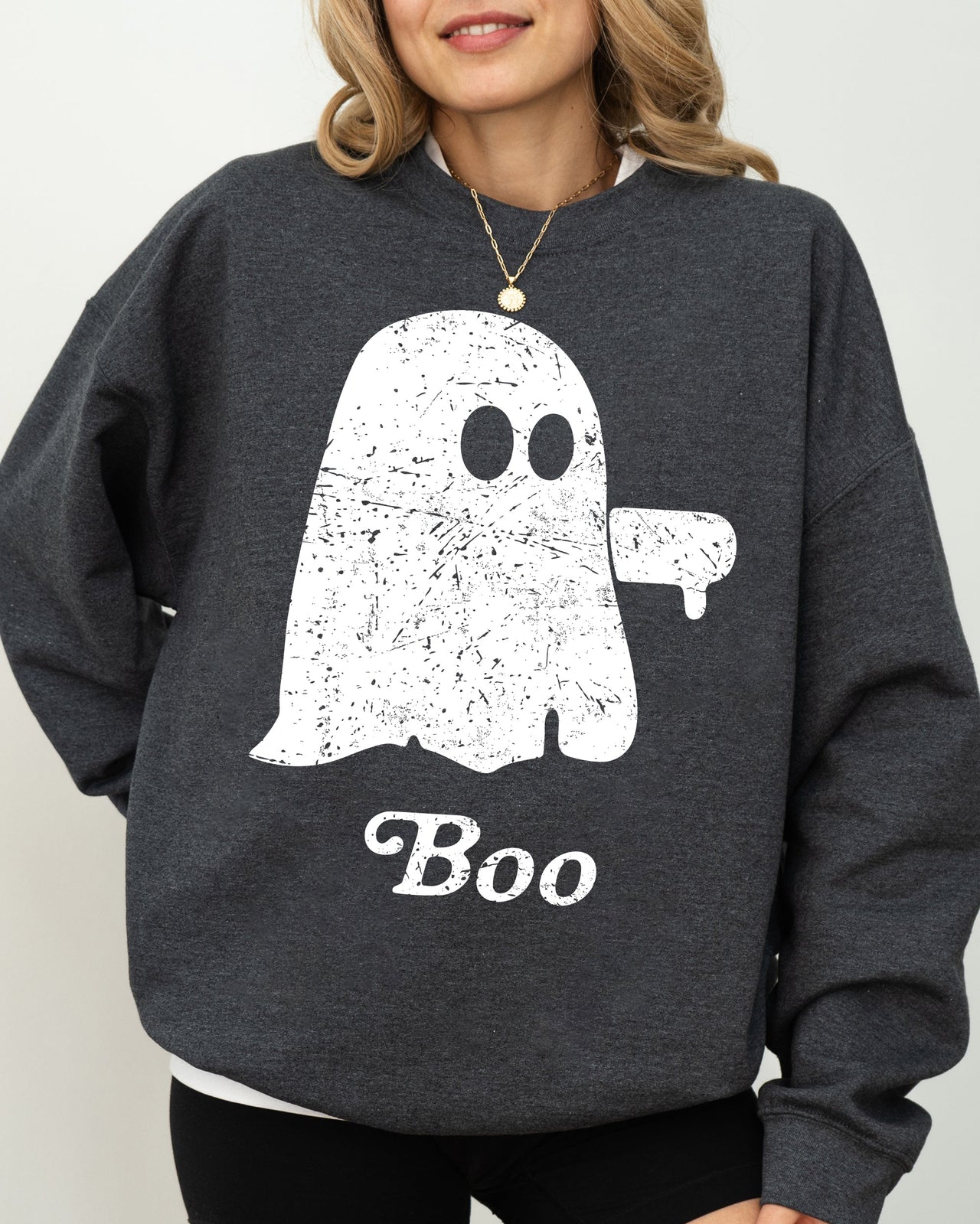 Boo Thumb Ghost Spooky Skeleton Witch Halloween Meme Western Aesthetic Sweatshirt