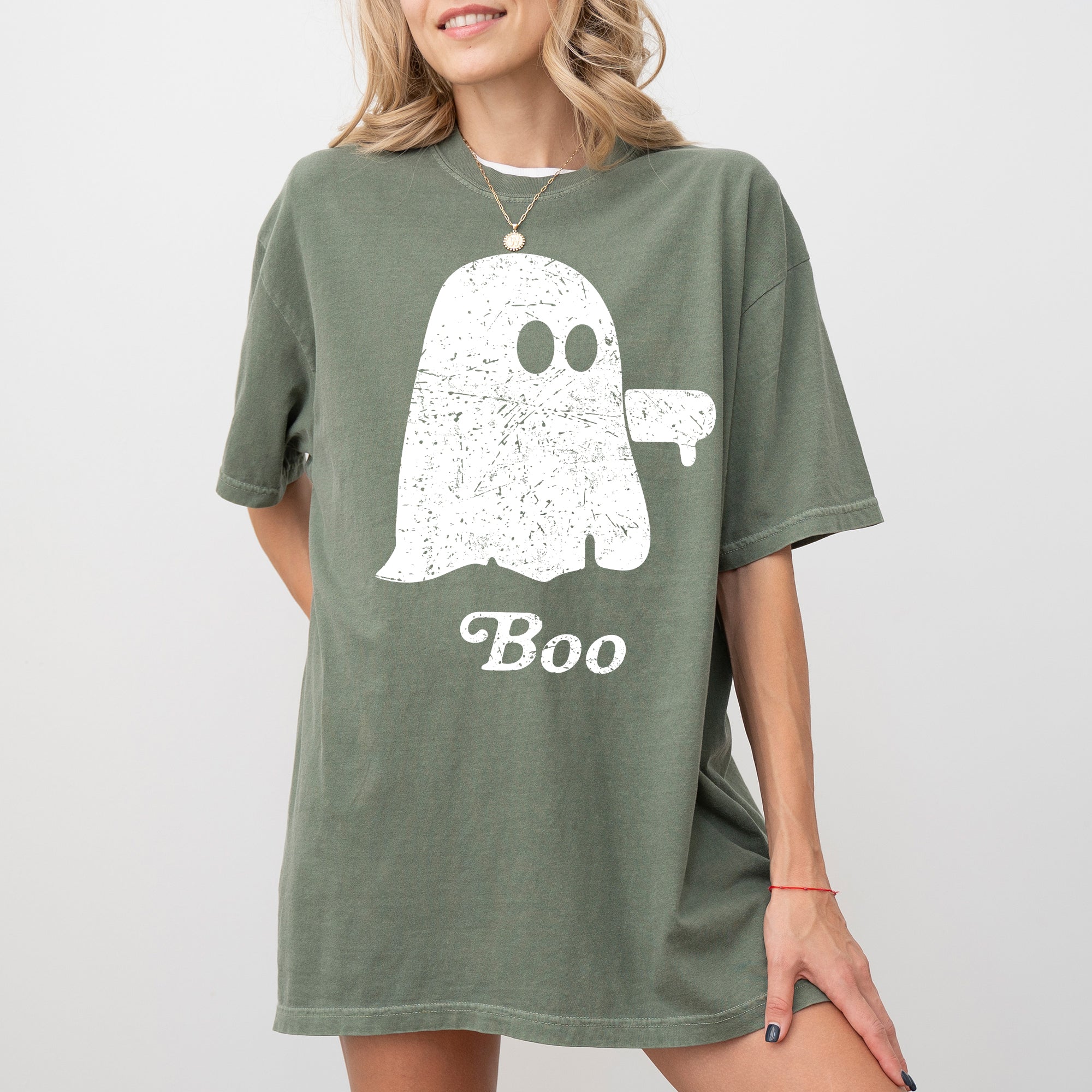 Boo Thumb Ghost Spooky Scary Skeleton Skull Western Witch Halloween Costume Meme Comfort Colors Tee