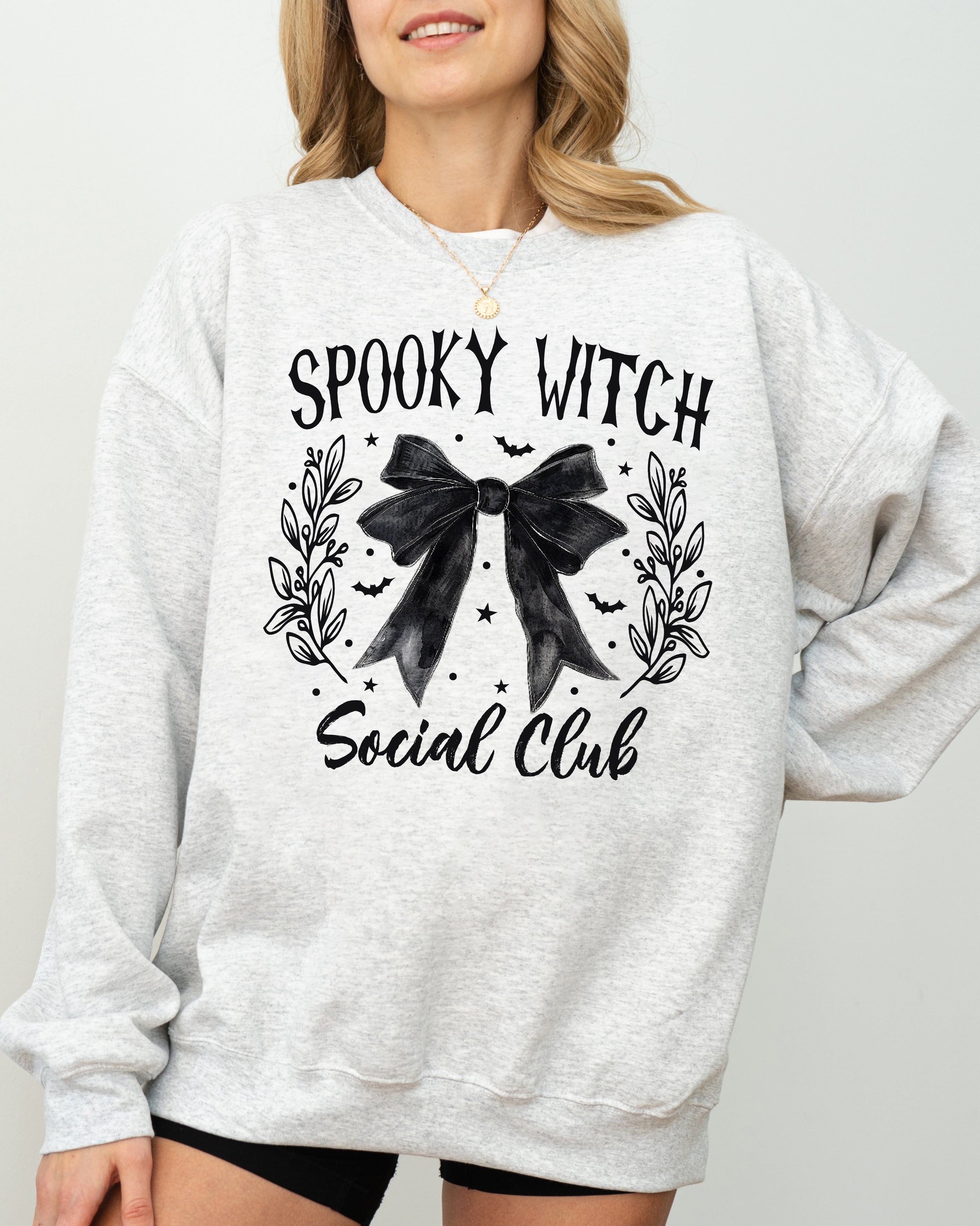 Spooky Witch Social Club Ghost Spooky Scary Skeleton Skull Western Witch Halloween Sweatshirt