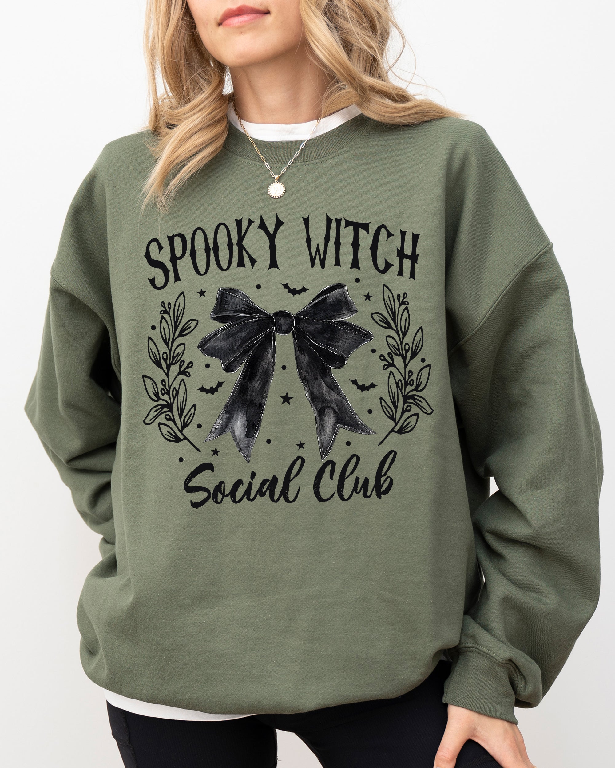 Spooky Witch Social Club Ghost Spooky Scary Skeleton Skull Western Witch Halloween Sweatshirt