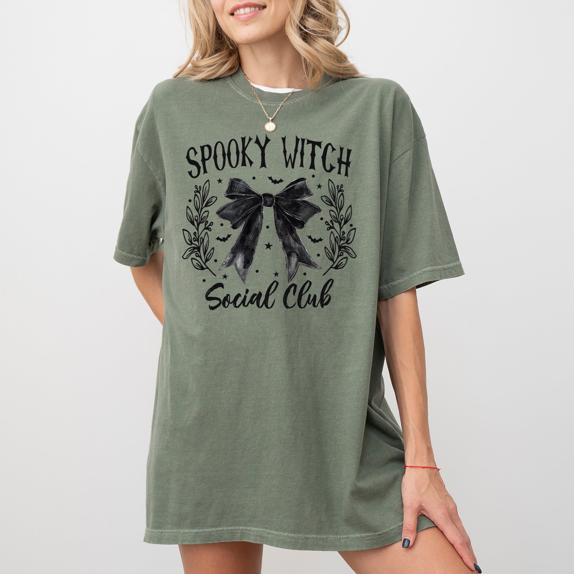 Spooky Witch Social Club Ghost Skeleton Halloween Costume Scary Haunted Comfort Colors Tee
