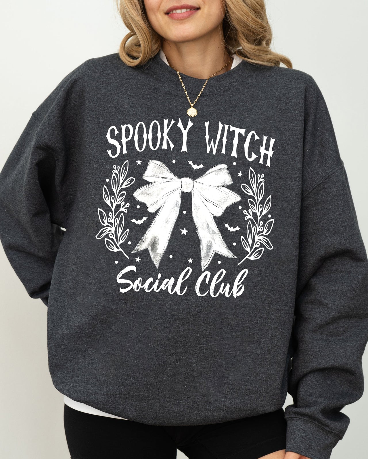 Spooky Witch Social Club Ghost Spooky Scary Skeleton Skull Western Witch Halloween Sweatshirt