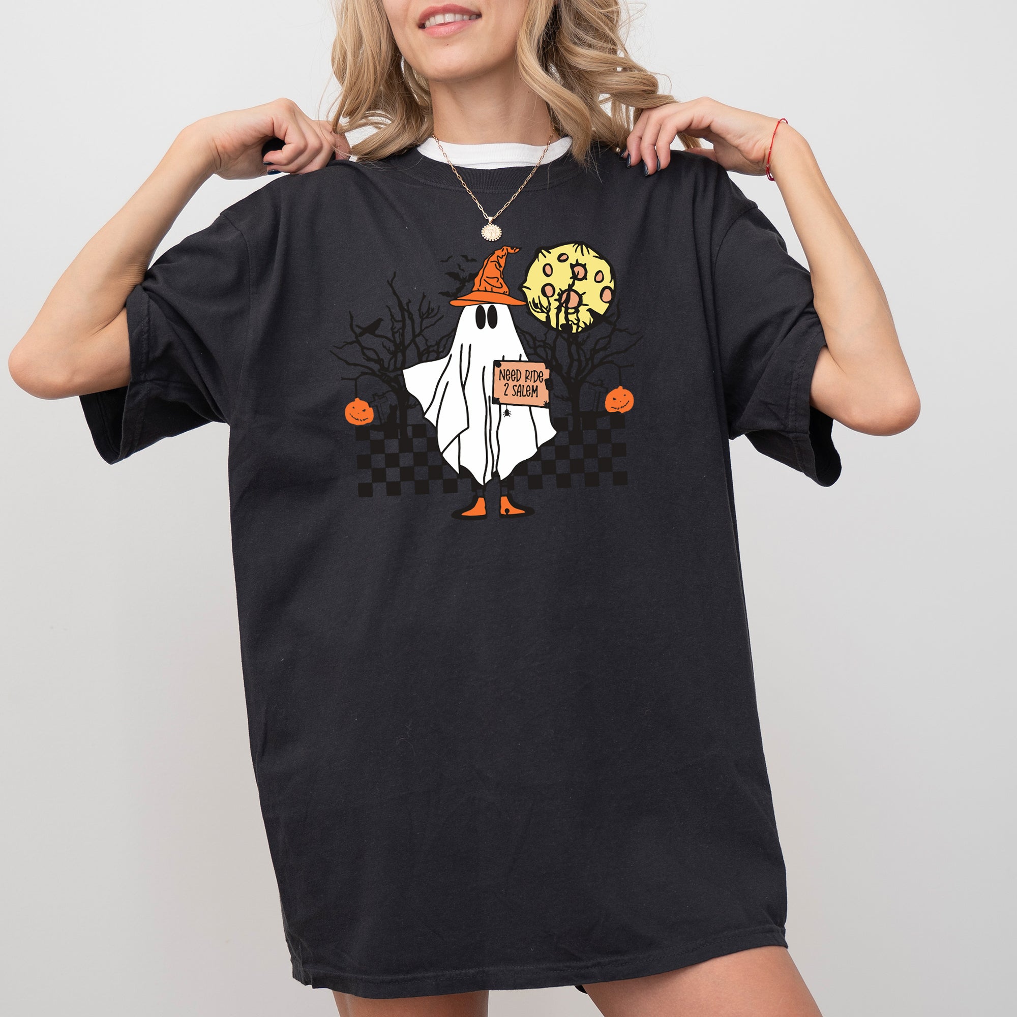 Need Ride To Salem Ghost Spooky Skeleton Witch Halloween Meme Comfort Colors Tee