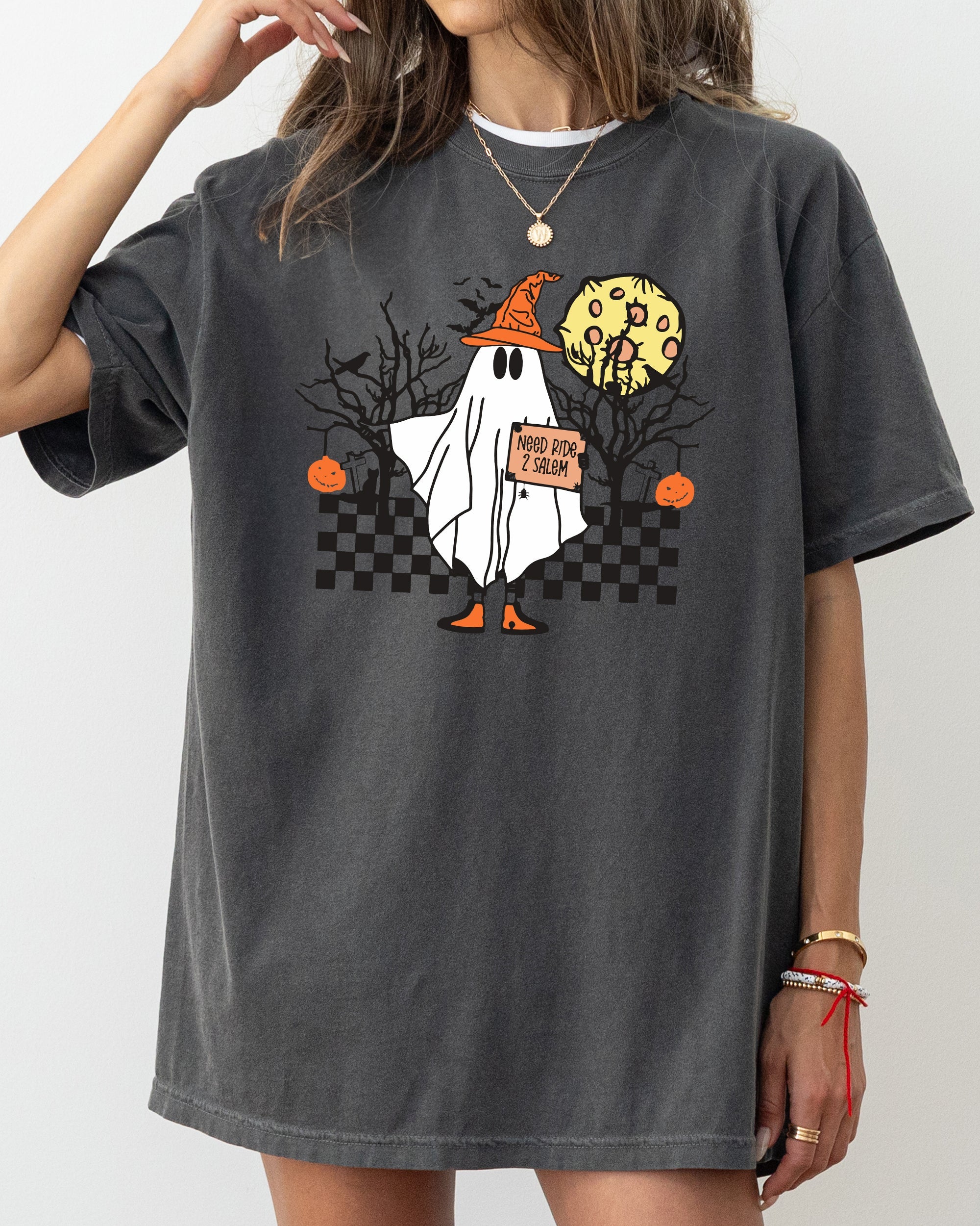Need Ride To Salem Ghost Spooky Skeleton Witch Halloween Meme Comfort Colors Tee