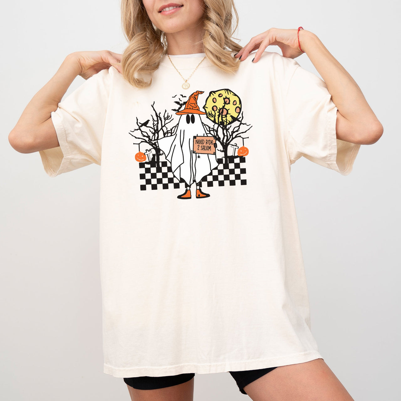 Need Ride To Salem Ghost Spooky Skeleton Witch Halloween Meme Comfort Colors Tee