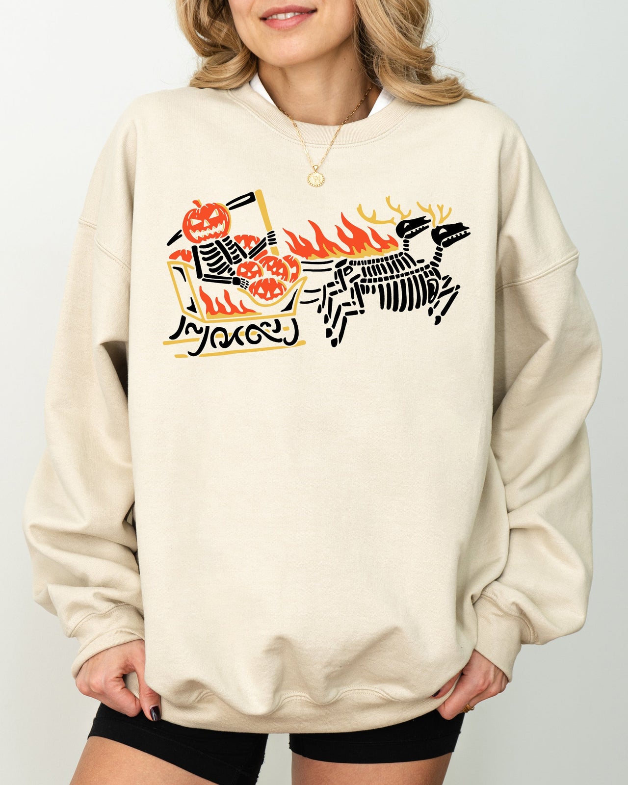 Pumpkin Head Sleigh Santa Skeleton Ghost Spooky Scary Skull Western Witch Halloween Costume Sweatshirt