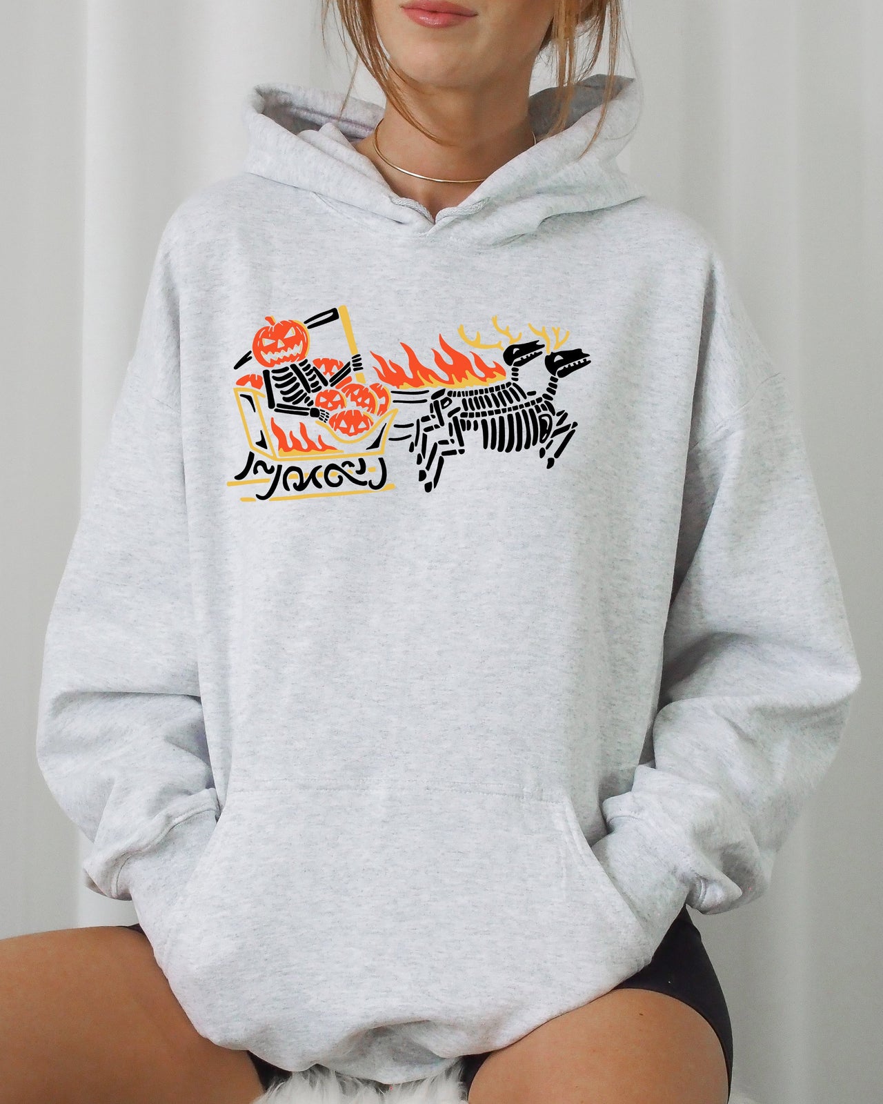 Pumpkin Head Sleigh Santa Skeleton Ghost Spooky Skull Western Witch Halloween Costume Meme Hoodie