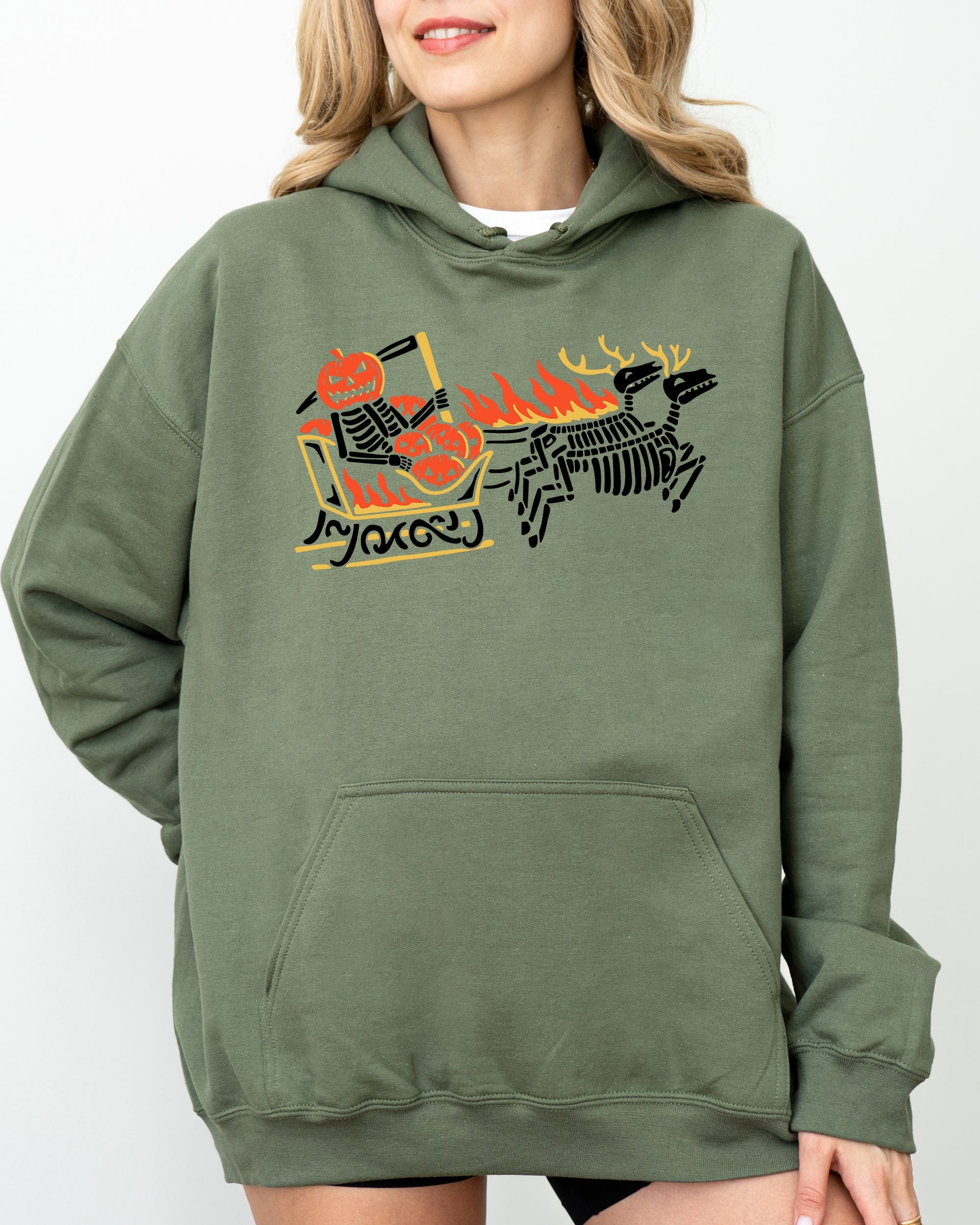 Pumpkin Head Sleigh Santa Skeleton Ghost Spooky Skull Western Witch Halloween Costume Meme Hoodie