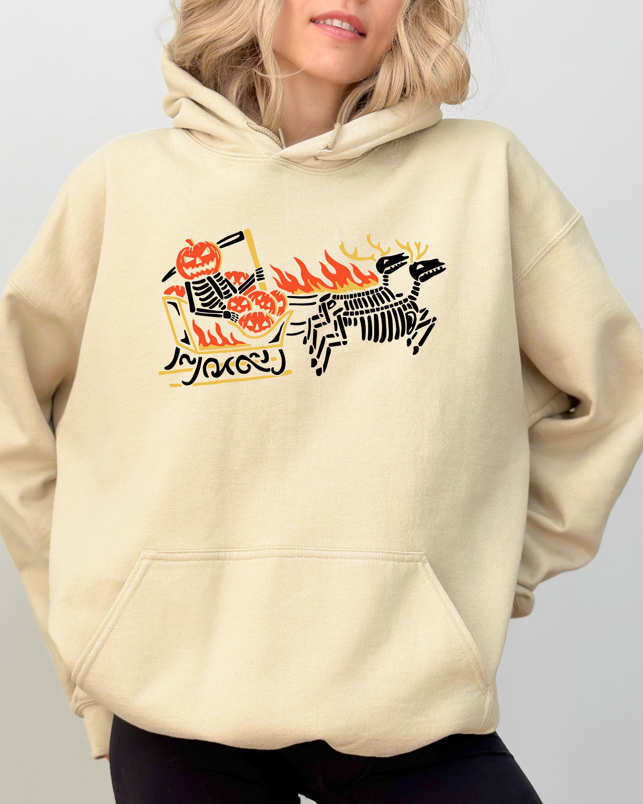 Pumpkin Head Sleigh Santa Skeleton Ghost Spooky Skull Western Witch Halloween Costume Meme Hoodie
