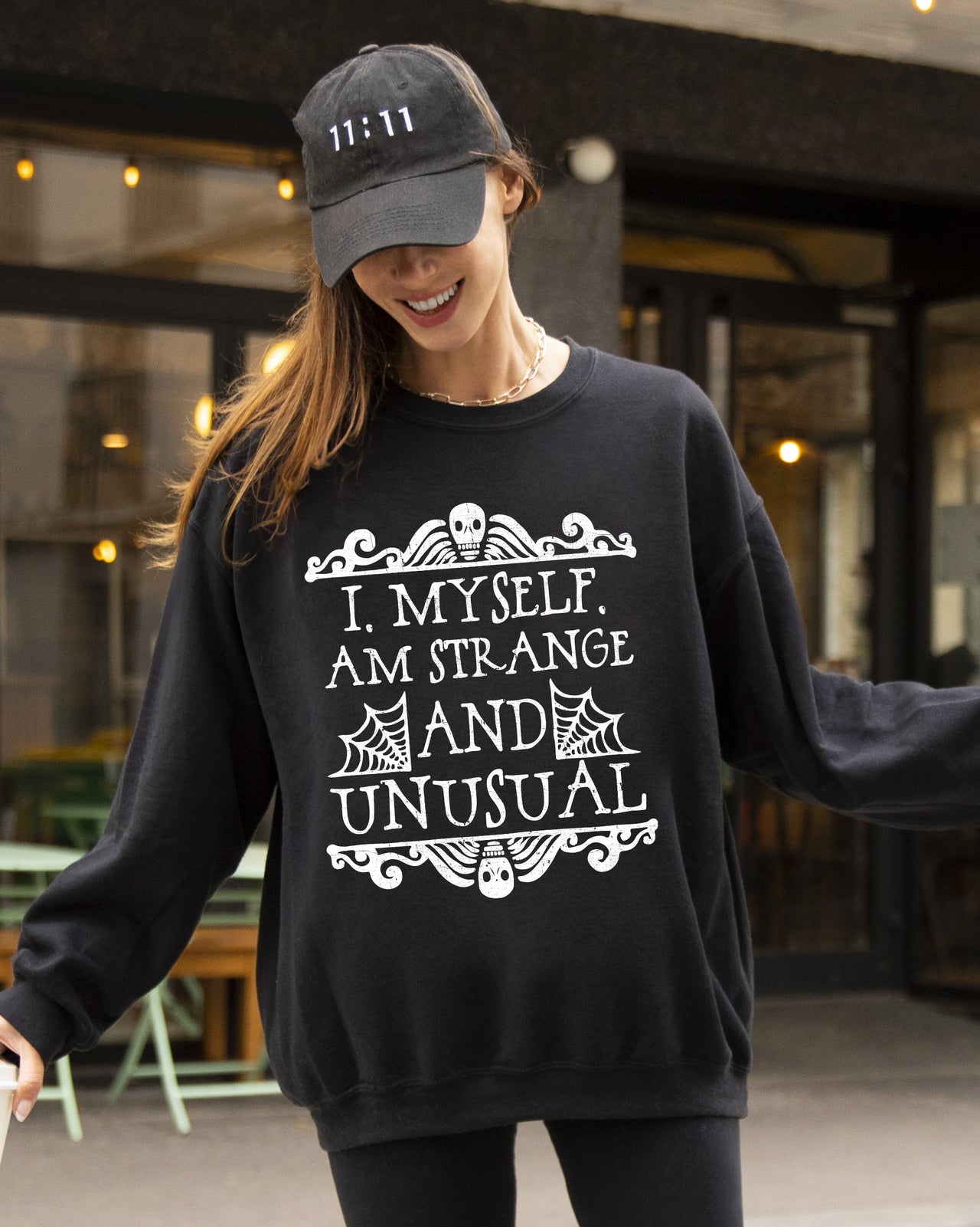 Strange And Unusual Skeleton Ghost Spooky Scary Skull Western Witch Aesthetic Meme Halloween Costume Sweatshirt