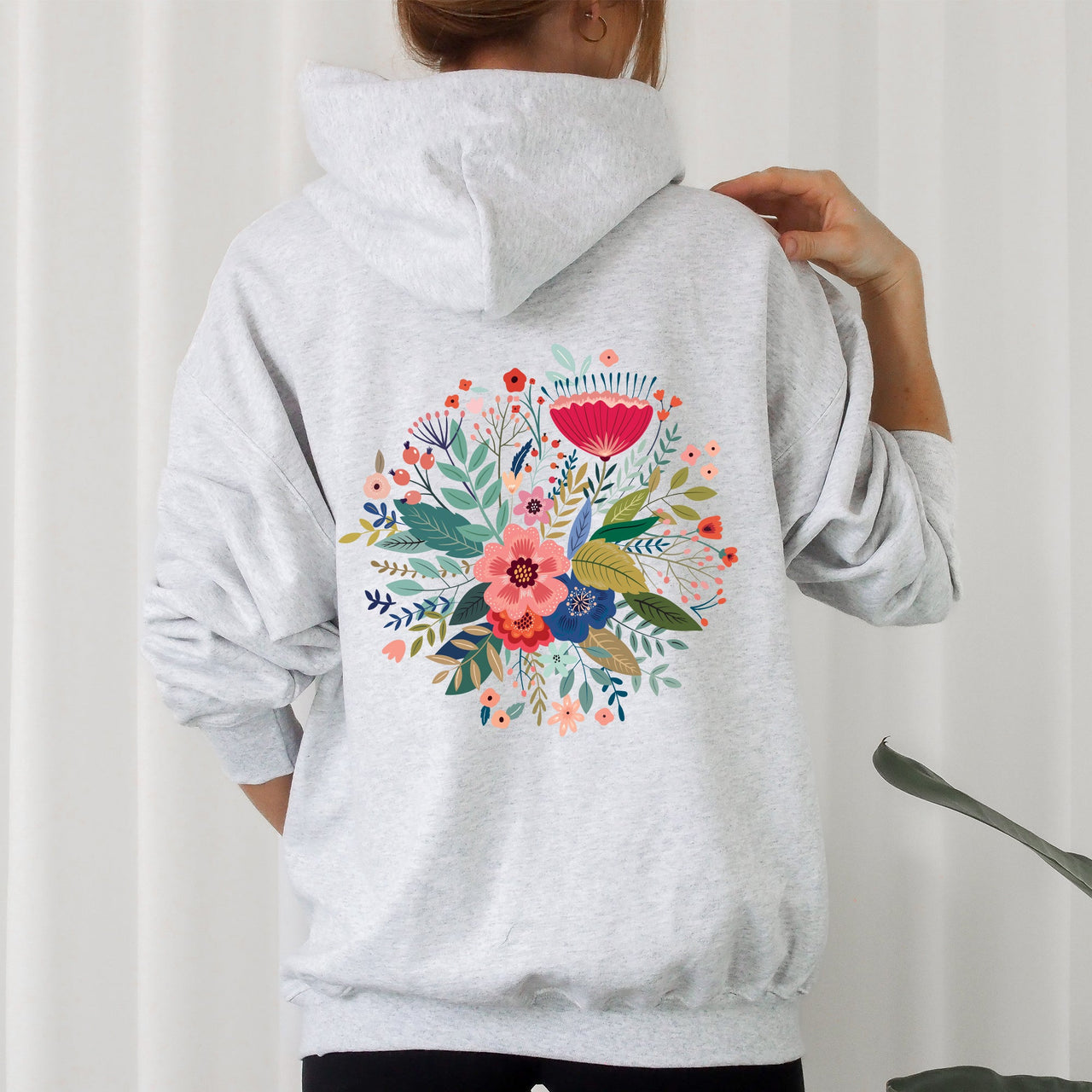Circular Floral Folk Art Boho Mandala Circle Print Vintage Botanical Motif Collection Artwork Hoodie