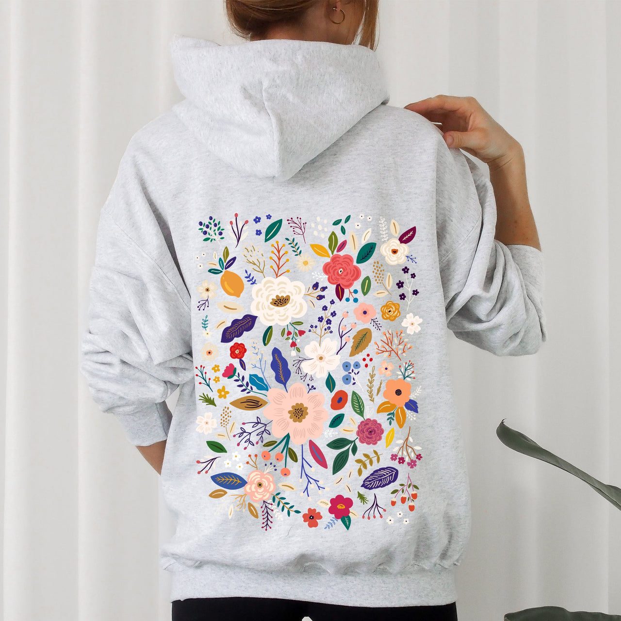 Flower Field Whimsical Colorful Floral Garden Scene Illustration Artwork Print Collection Hoodie