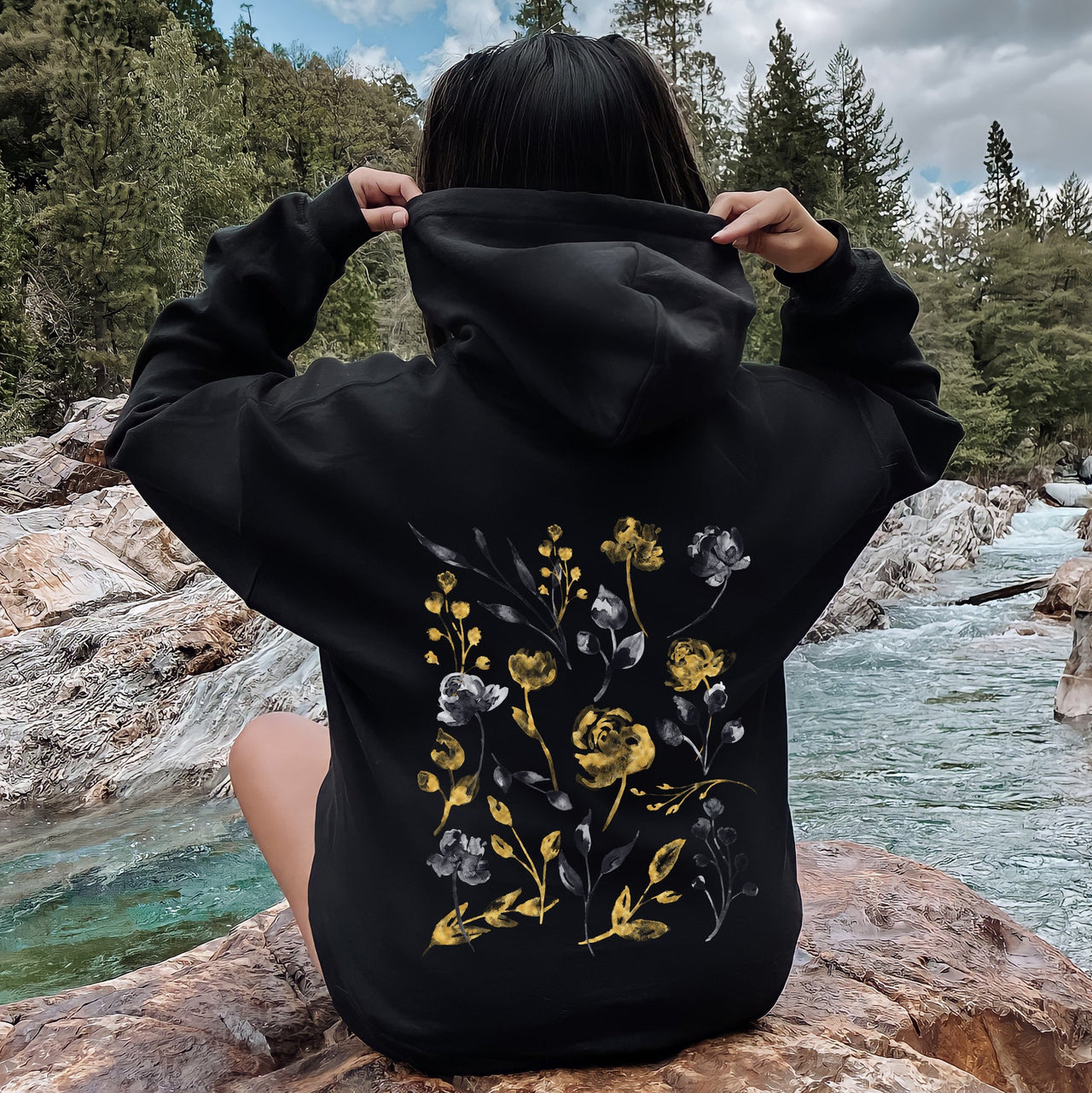Botanical Pattern Floral Outlines Flower Nature Inspired Garden Sketch Edition Collection Hoodie