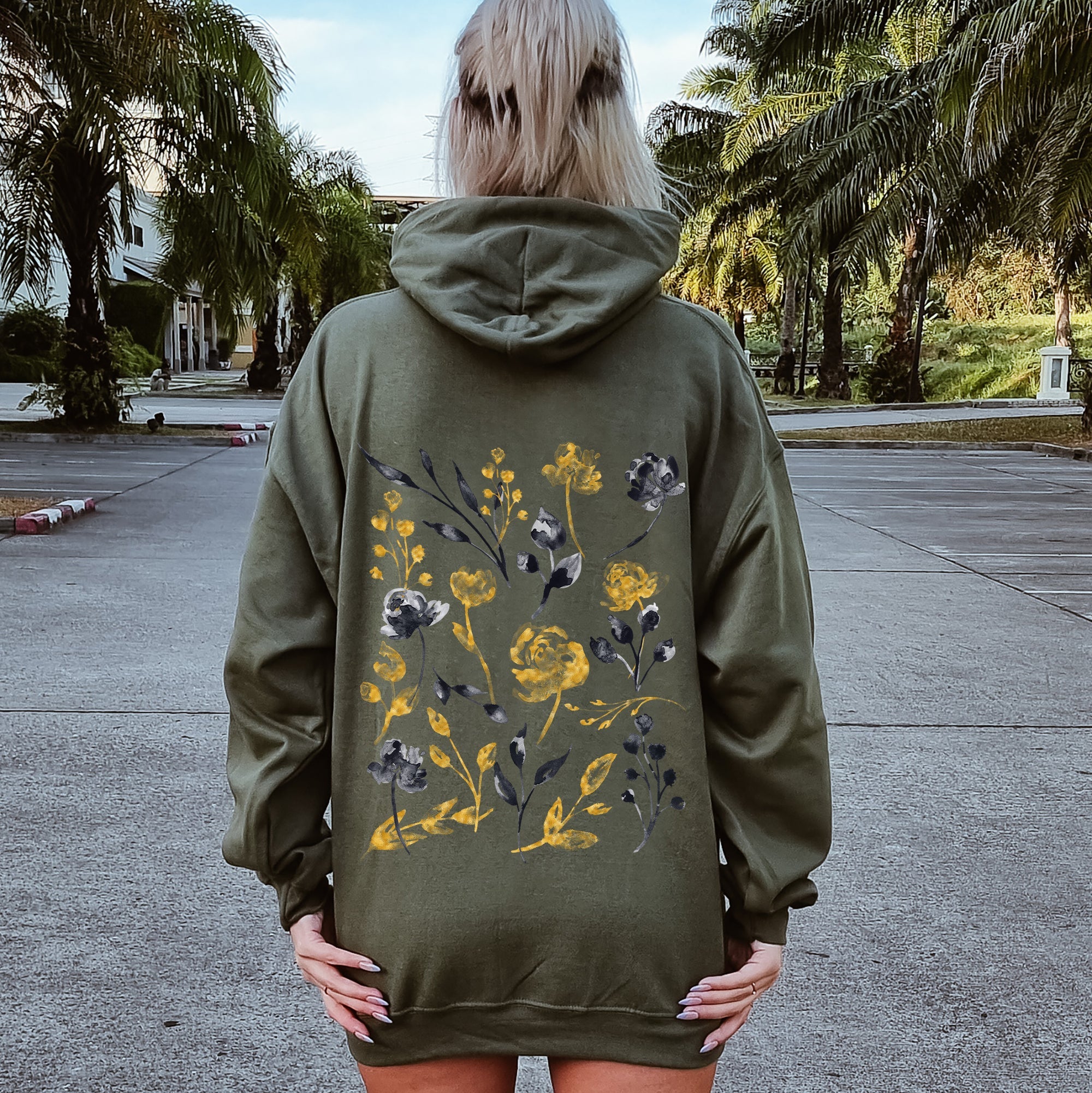 Botanical Pattern Floral Outlines Flower Nature Inspired Garden Sketch Edition Collection Hoodie