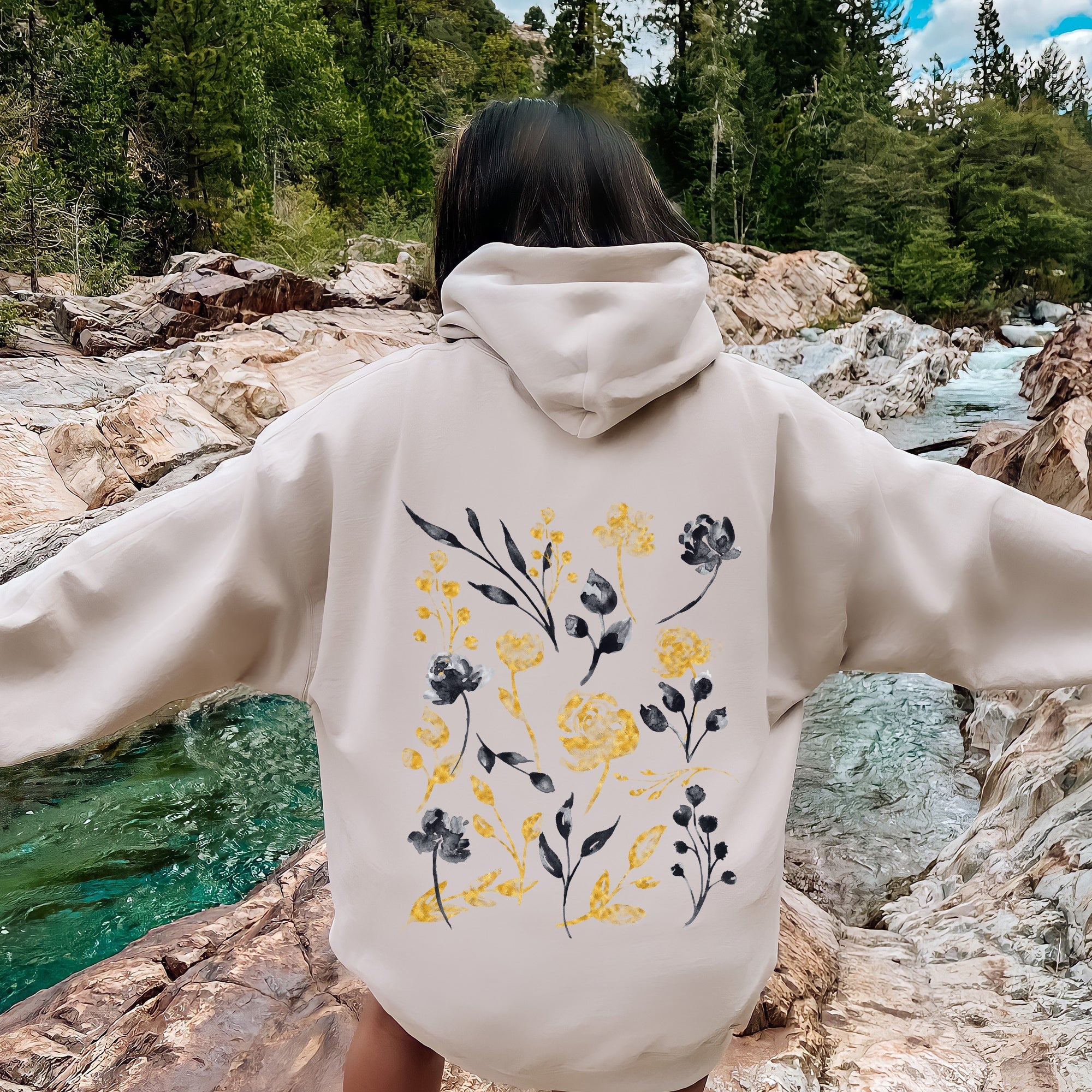 Botanical Pattern Floral Outlines Flower Nature Inspired Garden Sketch Edition Collection Hoodie
