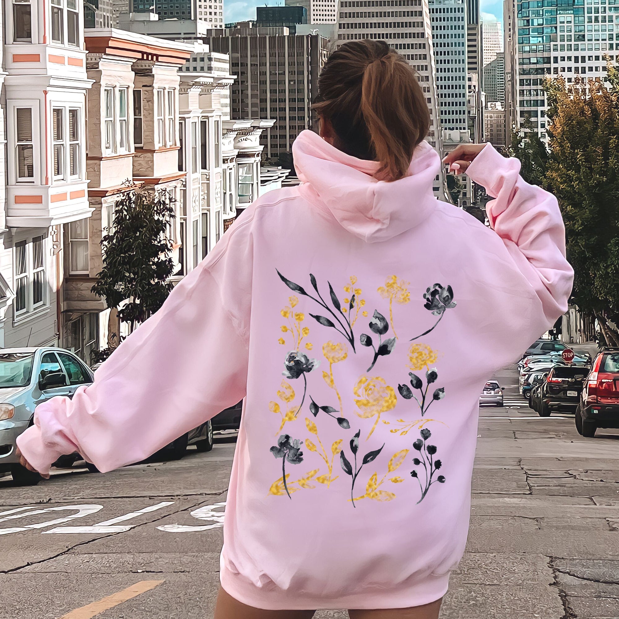 Botanical Pattern Floral Outlines Flower Nature Inspired Garden Sketch Edition Collection Hoodie
