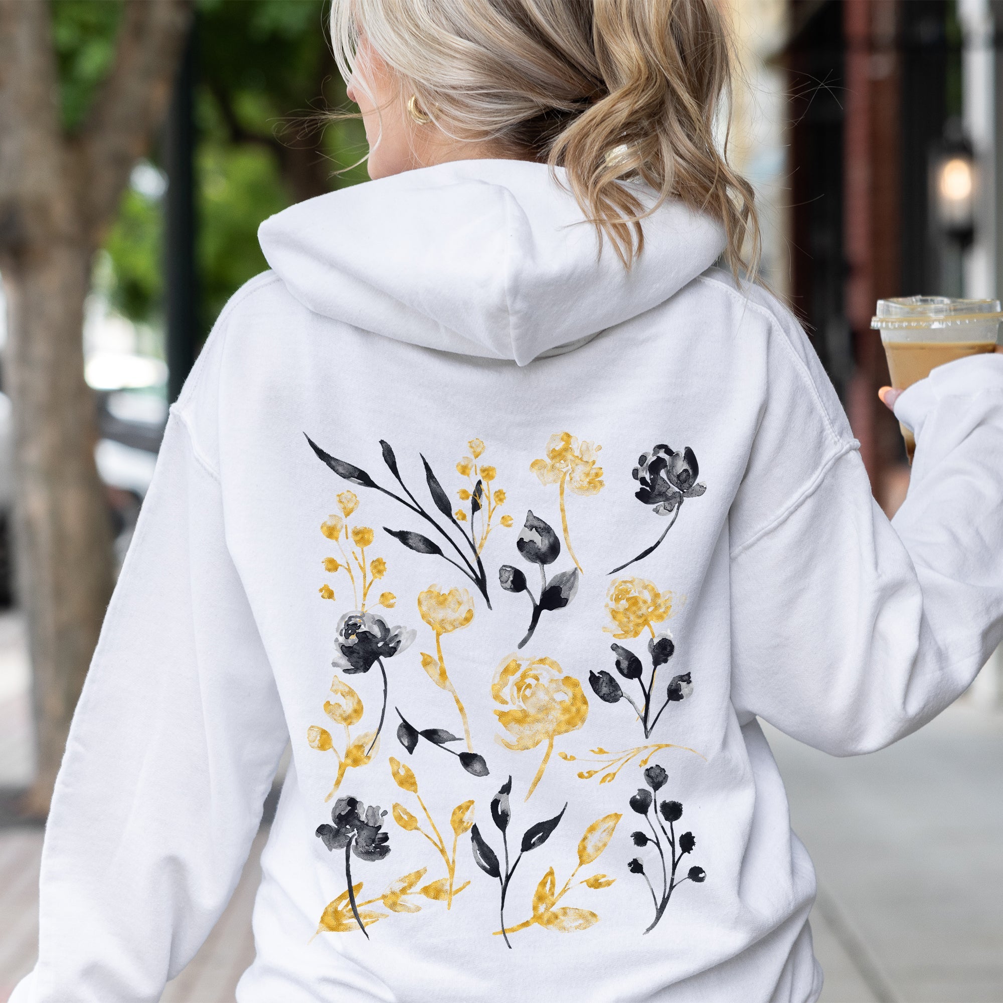 Botanical Pattern Floral Outlines Flower Nature Inspired Garden Sketch Edition Collection Hoodie