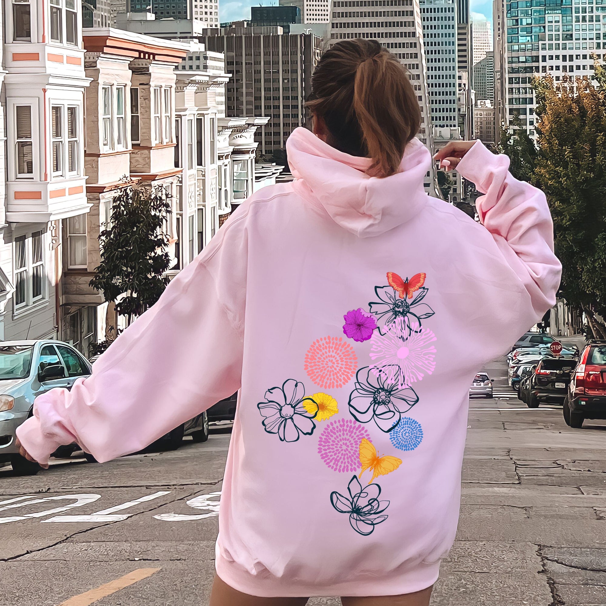 Floral Outlines Flower Doodle Botanical Sketches In Soft Fleece Cozy Everyday Wear Hoodie