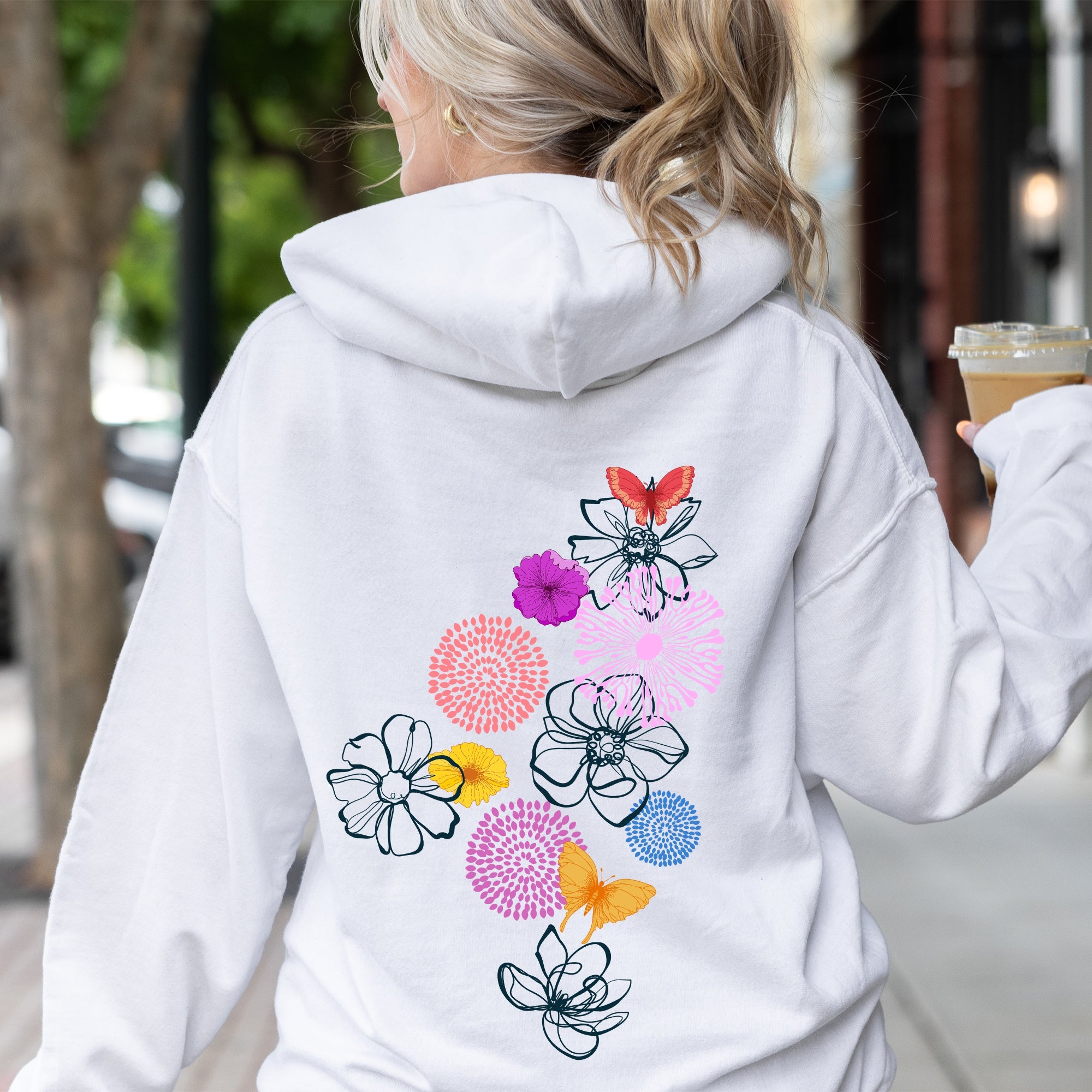 Floral Outlines Flower Doodle Botanical Sketches In Soft Fleece Cozy Everyday Wear Hoodie