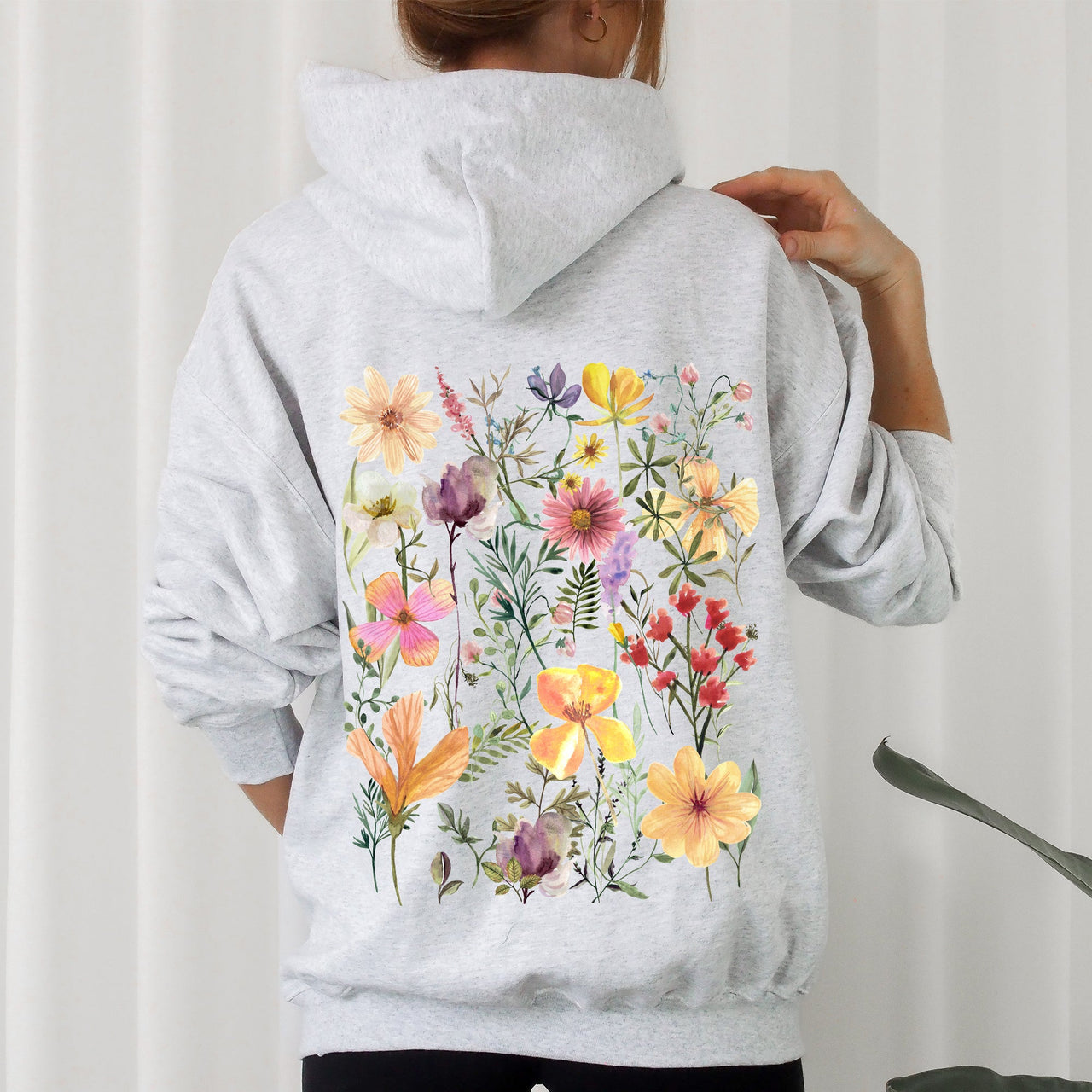 Mountain Meadow Pressed Flowers Botanical Illustration Garden Print Nature Inspired Hoodie