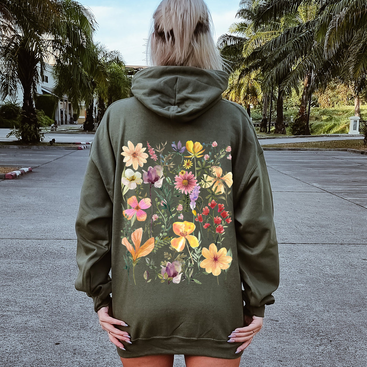 Mountain Meadow Pressed Flowers Botanical Illustration Garden Print Nature Inspired Hoodie