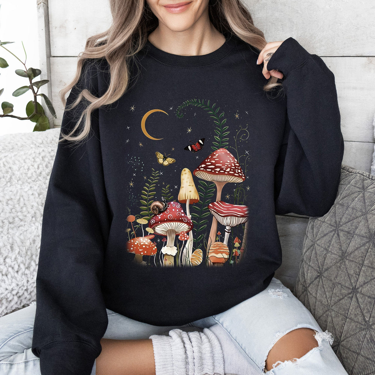 Mystical Mushroom Forest Moonlit Glade Spirit Realm Edition Nature Inspired Sweatshirt