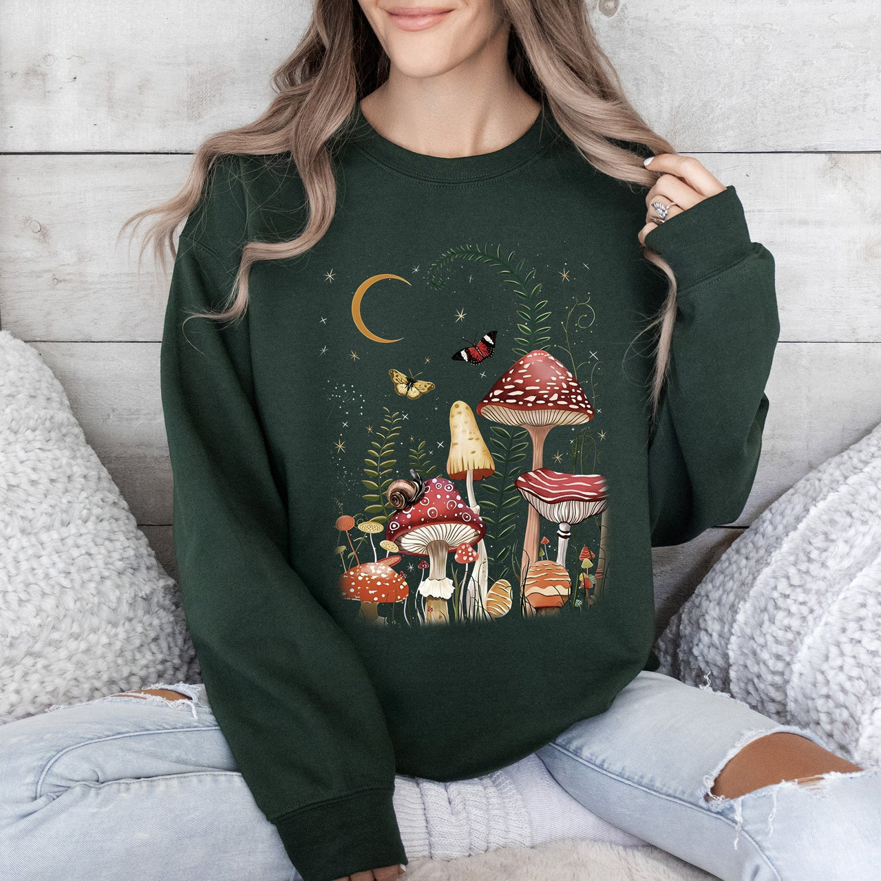 Mystical Mushroom Forest Moonlit Glade Spirit Realm Edition Nature Inspired Sweatshirt