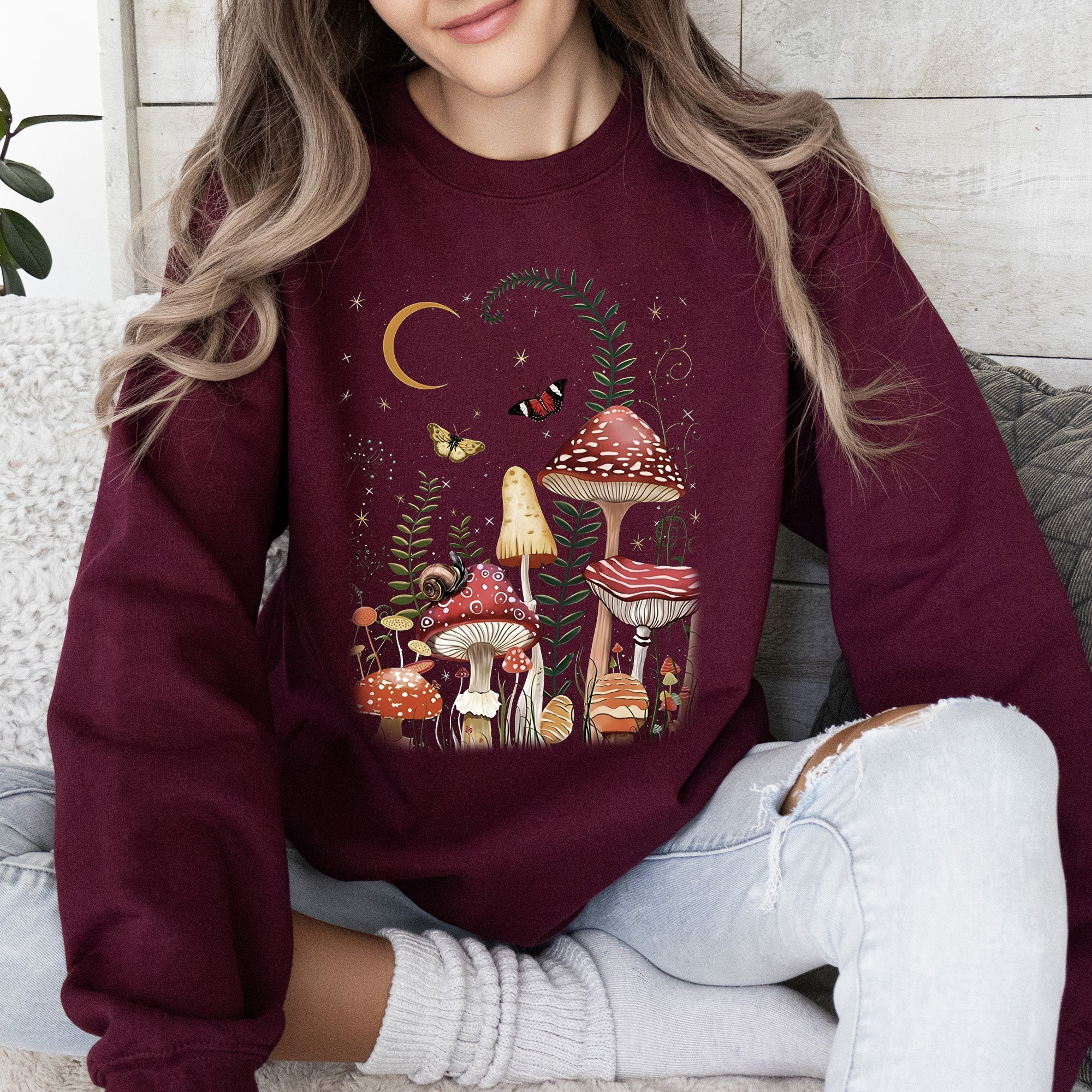 Mystical Mushroom Forest Moonlit Glade Spirit Realm Edition Nature Inspired Sweatshirt