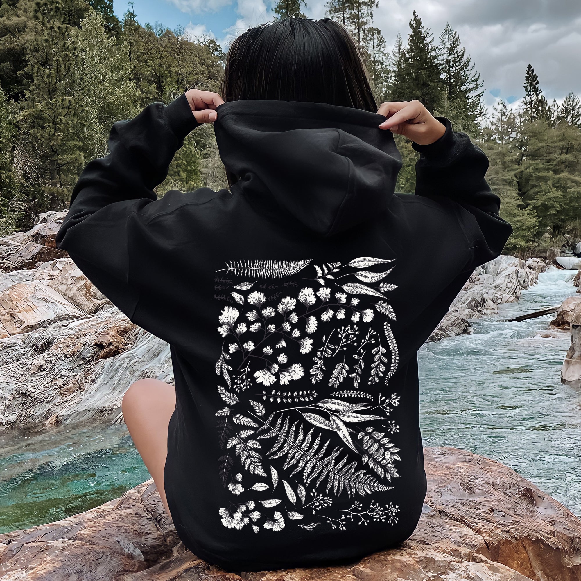 Vintage Fern Illustration Botanical Nature Inspired Woodland Foliage Hand Drawn Sketch Garden Scene Hoodie