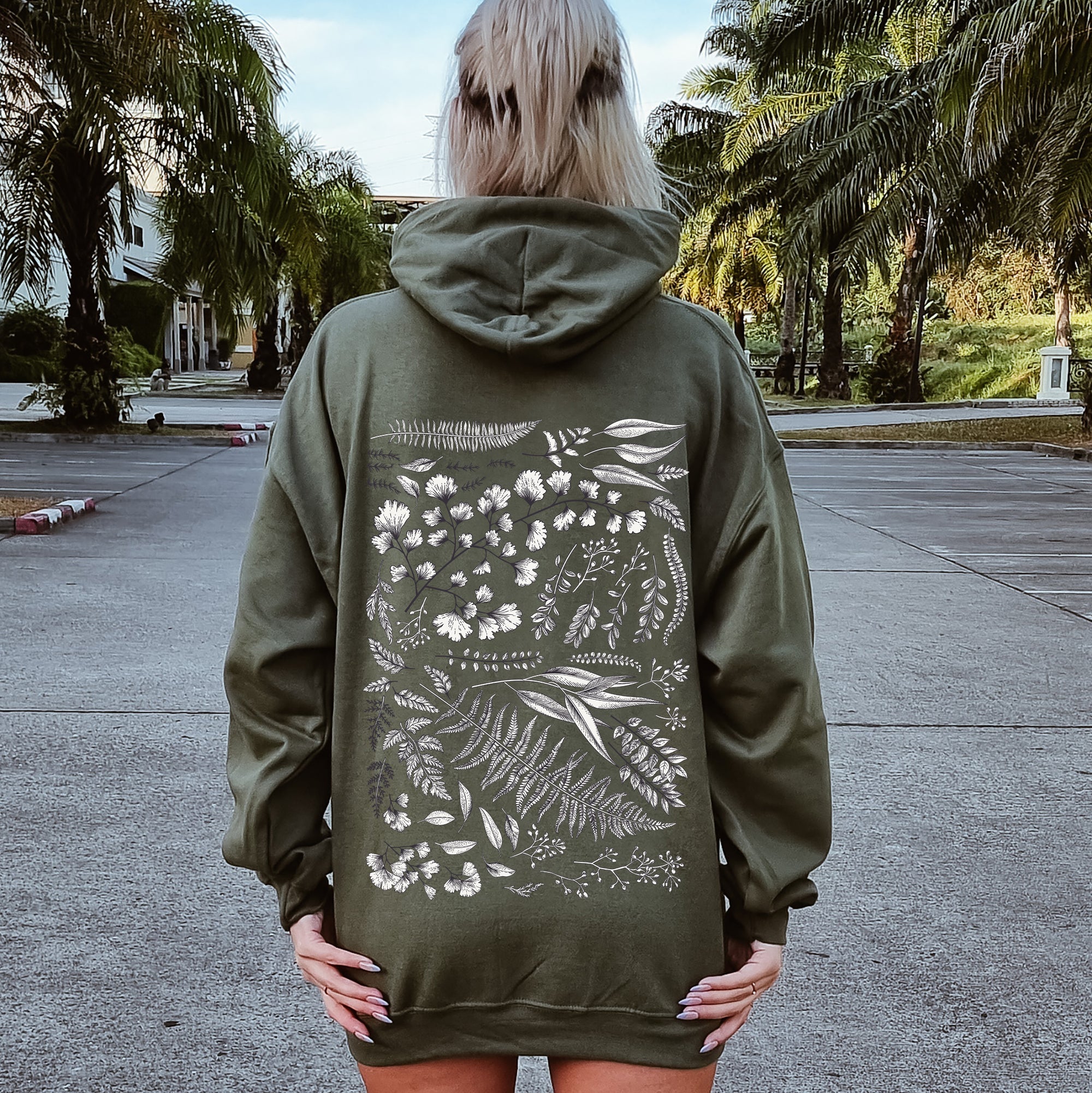 Vintage Fern Illustration Botanical Nature Inspired Woodland Foliage Hand Drawn Sketch Garden Scene Hoodie