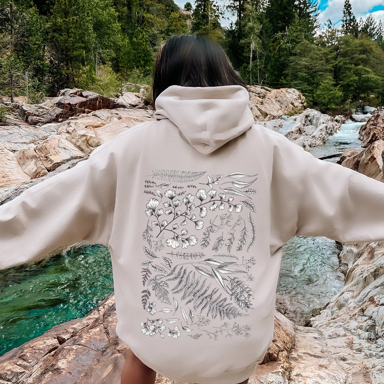Vintage Fern Illustration Botanical Nature Inspired Woodland Foliage Hand Drawn Sketch Garden Scene Hoodie