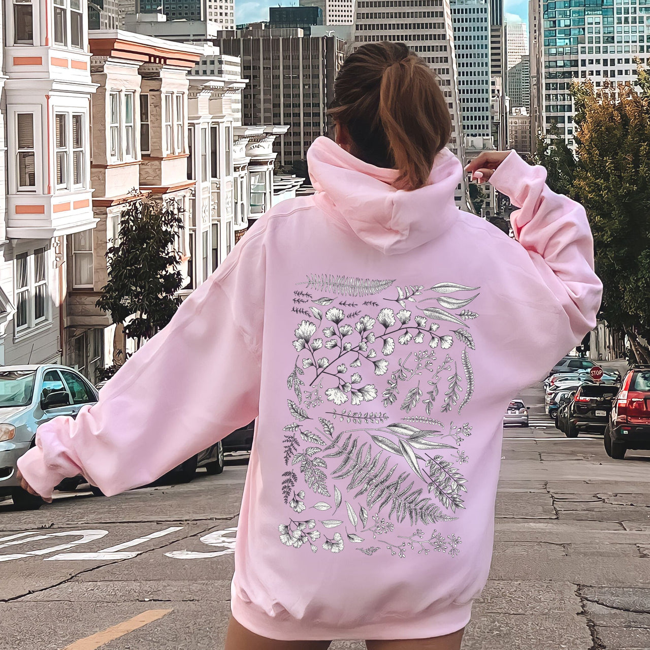 Vintage Fern Illustration Botanical Nature Inspired Woodland Foliage Hand Drawn Sketch Garden Scene Hoodie
