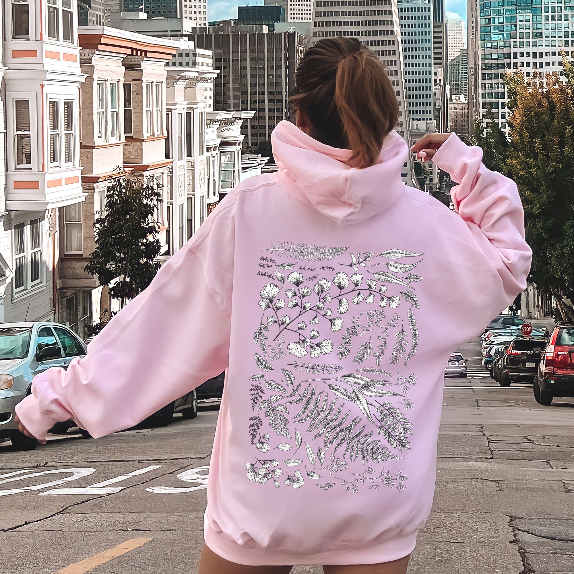 Vintage Fern Illustration Botanical Nature Inspired Woodland Foliage Hand Drawn Sketch Garden Scene Hoodie