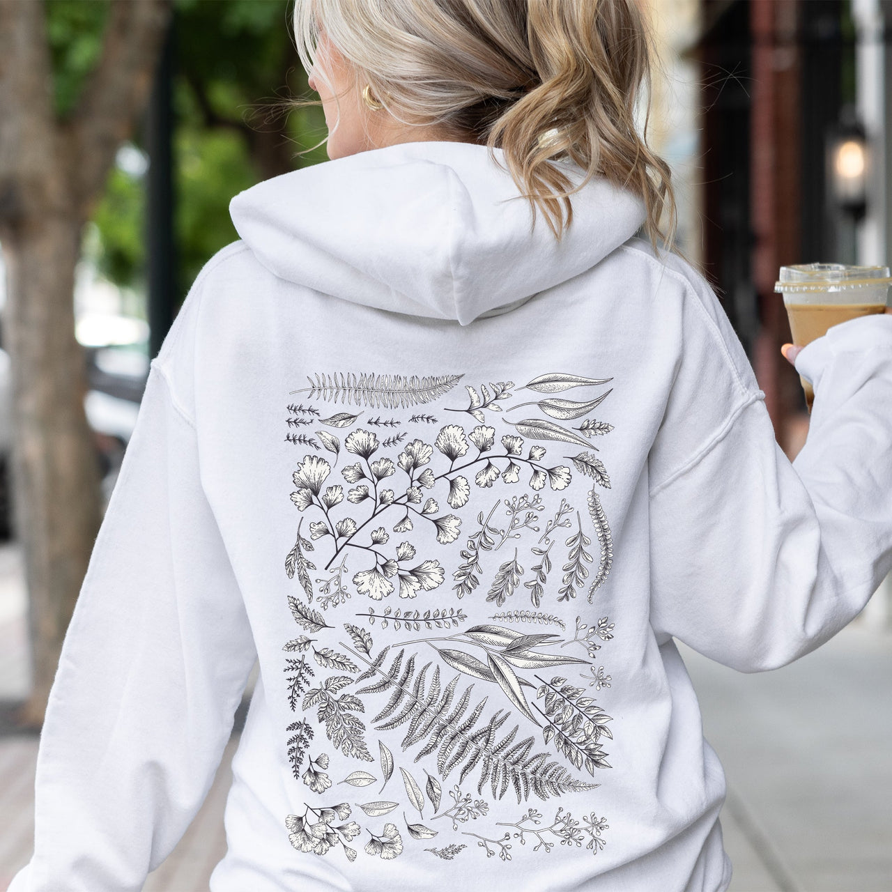 Vintage Fern Illustration Botanical Nature Inspired Woodland Foliage Hand Drawn Sketch Garden Scene Hoodie