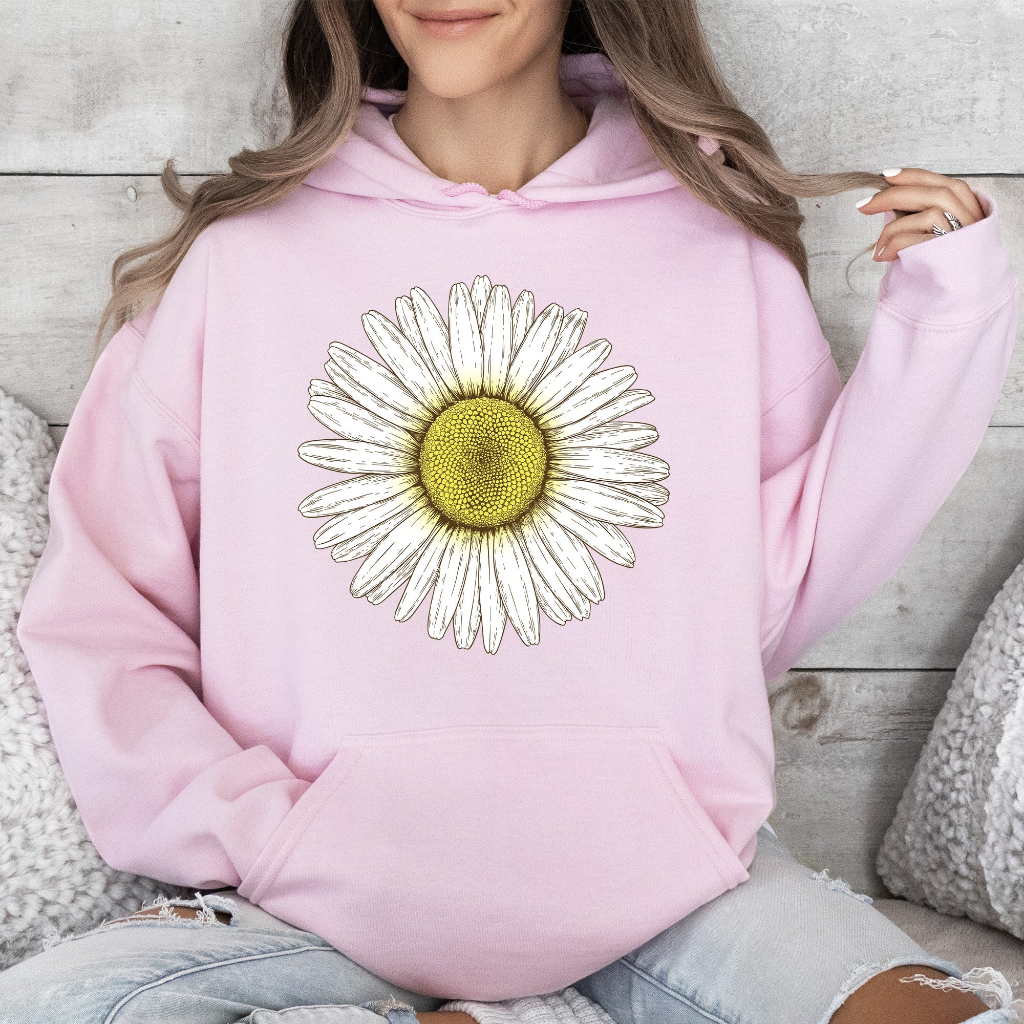 Retro Daisy Print Vintage Floral Garden Motif With Soft Fleece Inside Cozy Everyday Hoodie