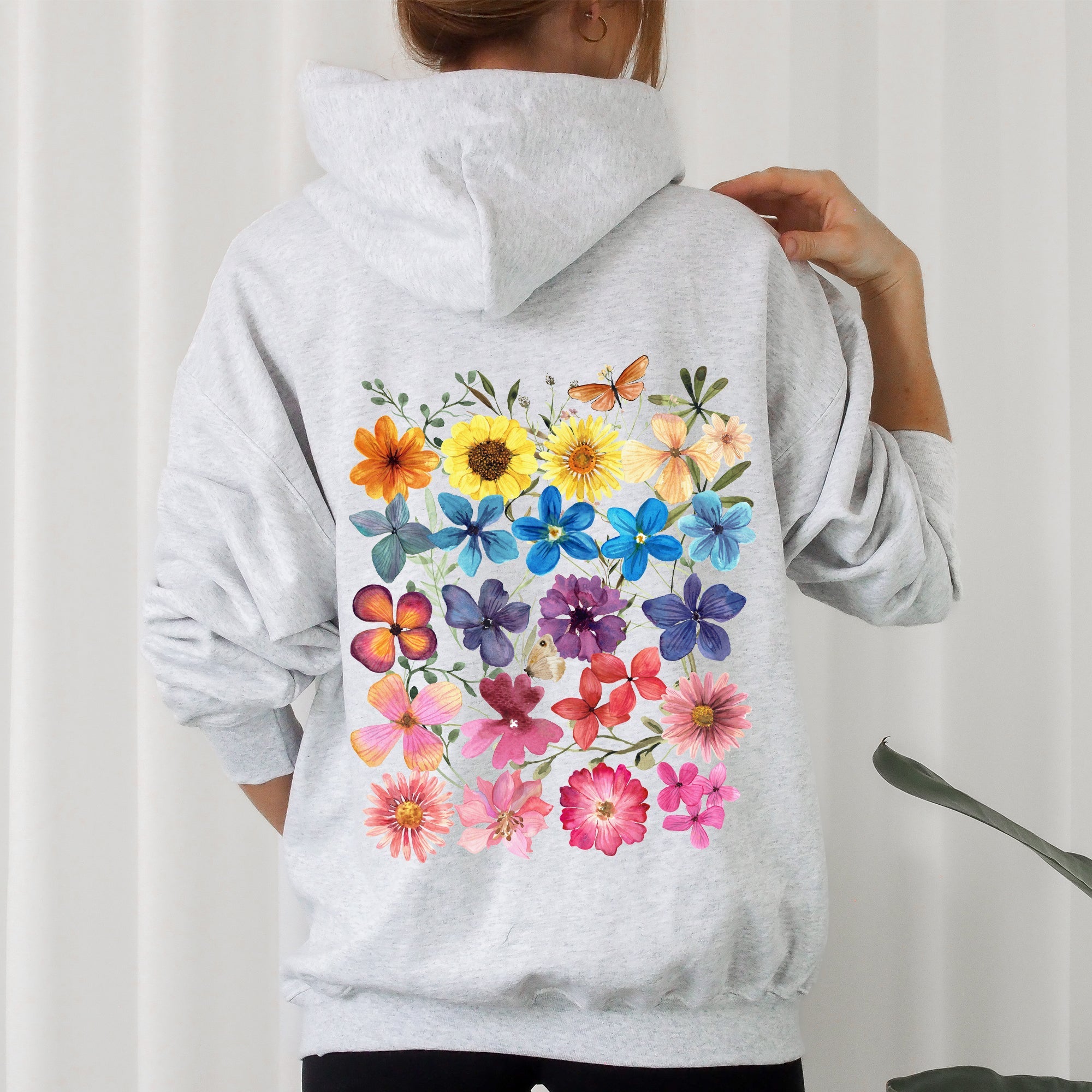 Bright Pressed Flowers Graphic Hoodie