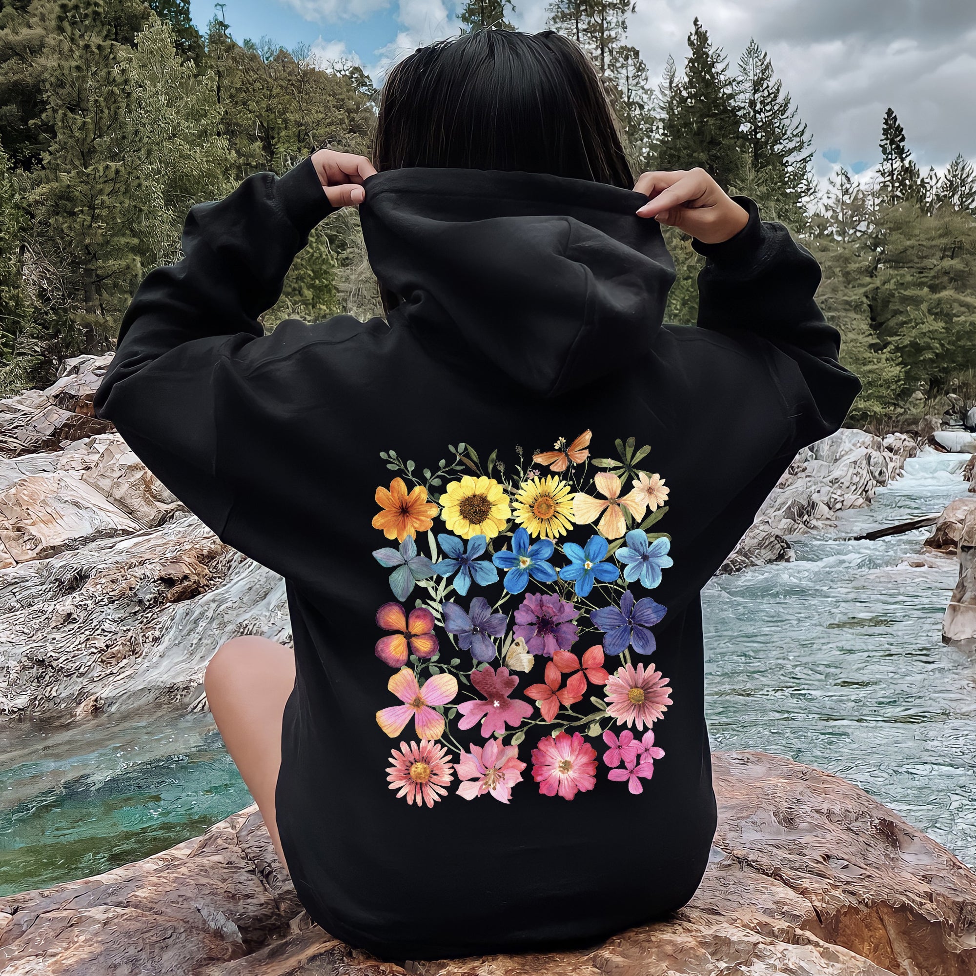 Bright Pressed Flowers Graphic Hoodie