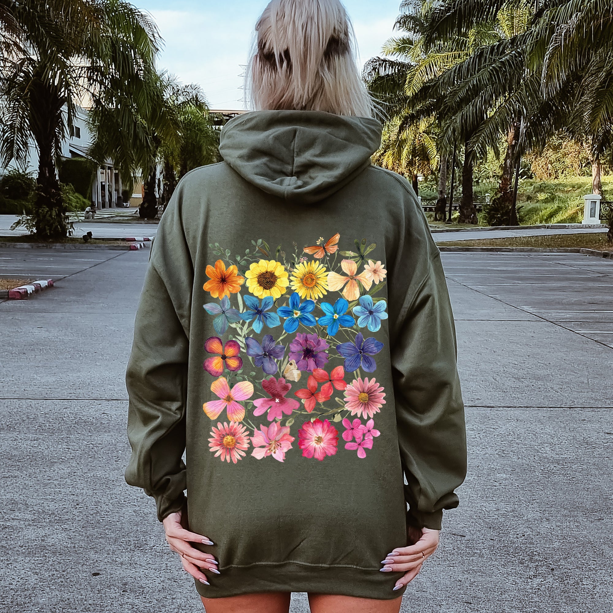 Bright Pressed Flowers Graphic Hoodie
